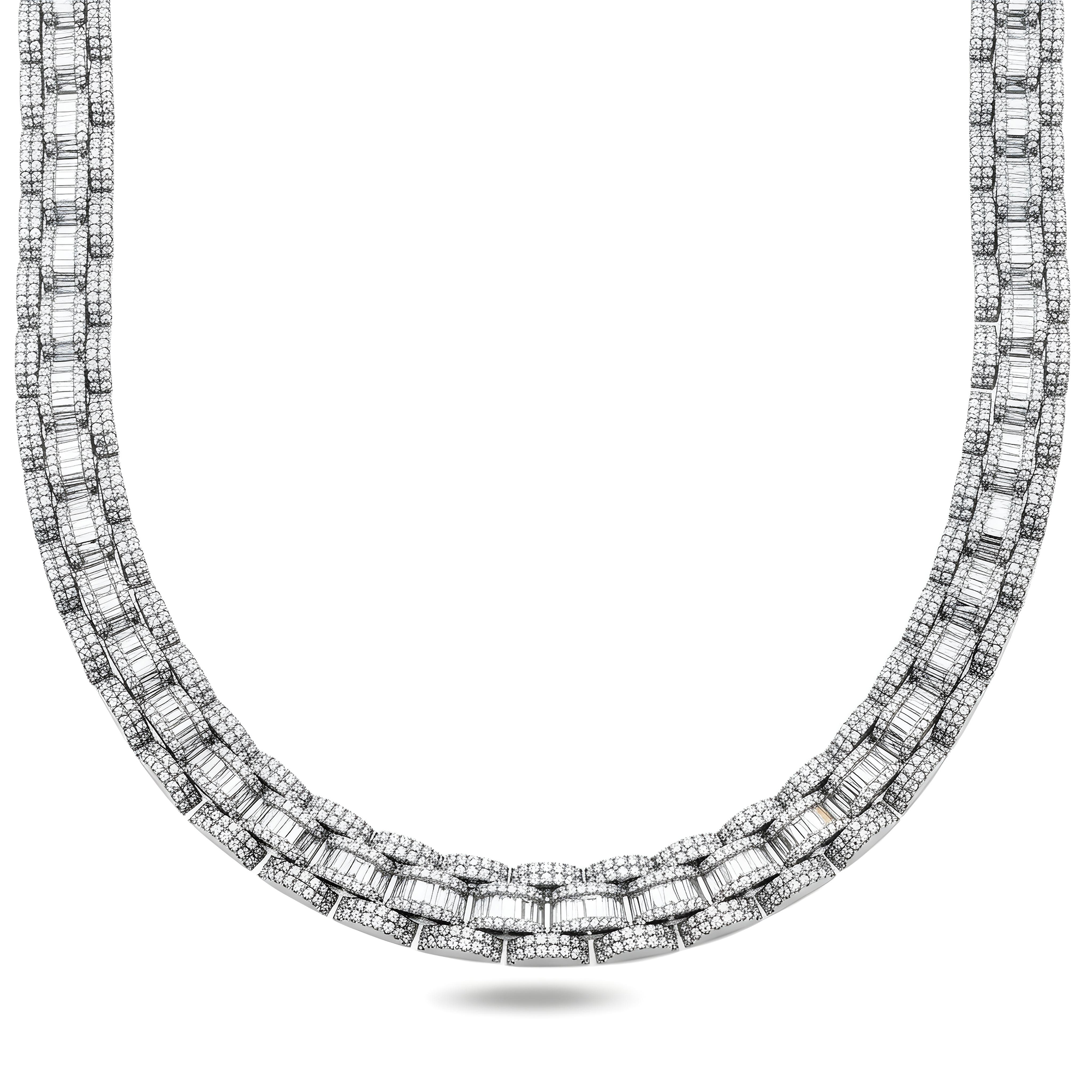14K Yellow Gold Round & Baguette Cut Diamond Chain 46.69ct