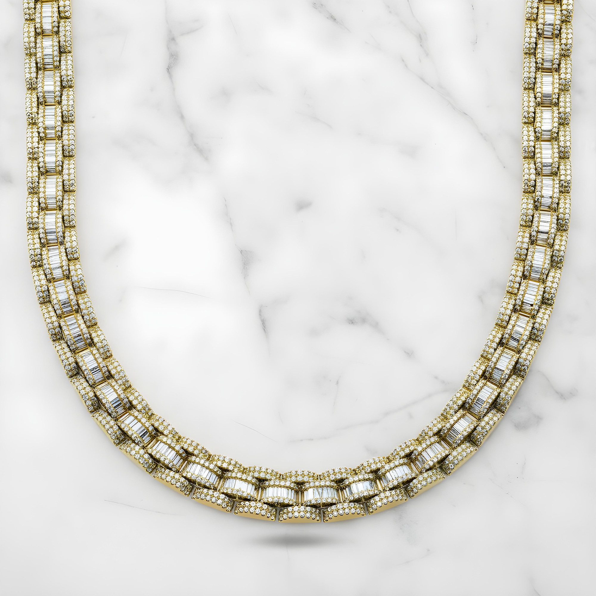 14K Yellow Gold Round & Baguette Cut Diamond Chain 46.69ct