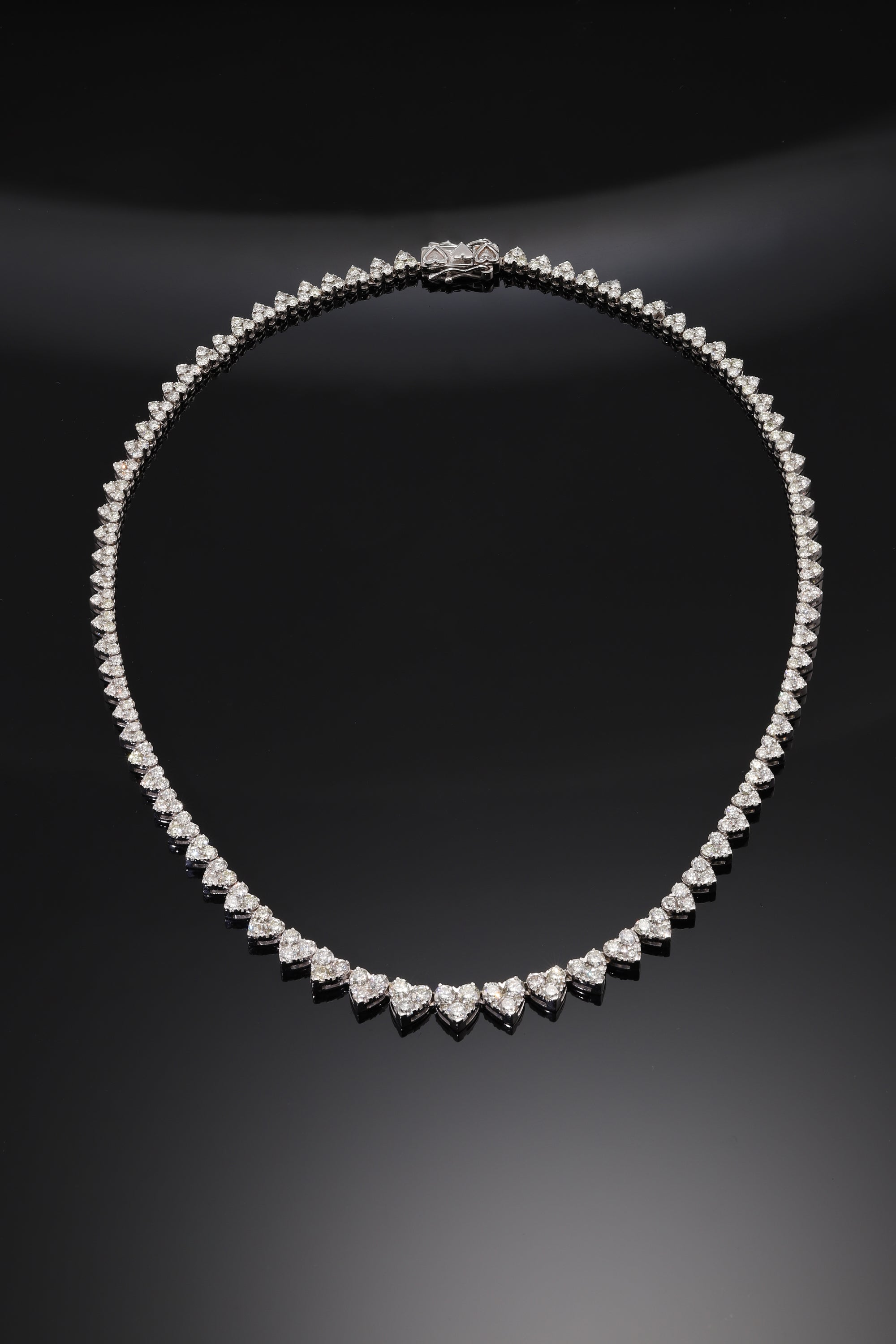 14K White Gold Graduated Diamond Heart Necklace 13Ct Necklace