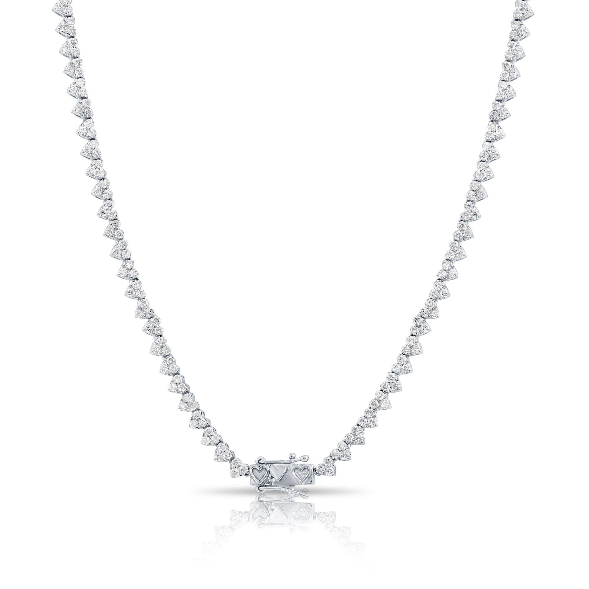 14K White Gold Graduated Diamond Heart Necklace 13Ct Necklace
