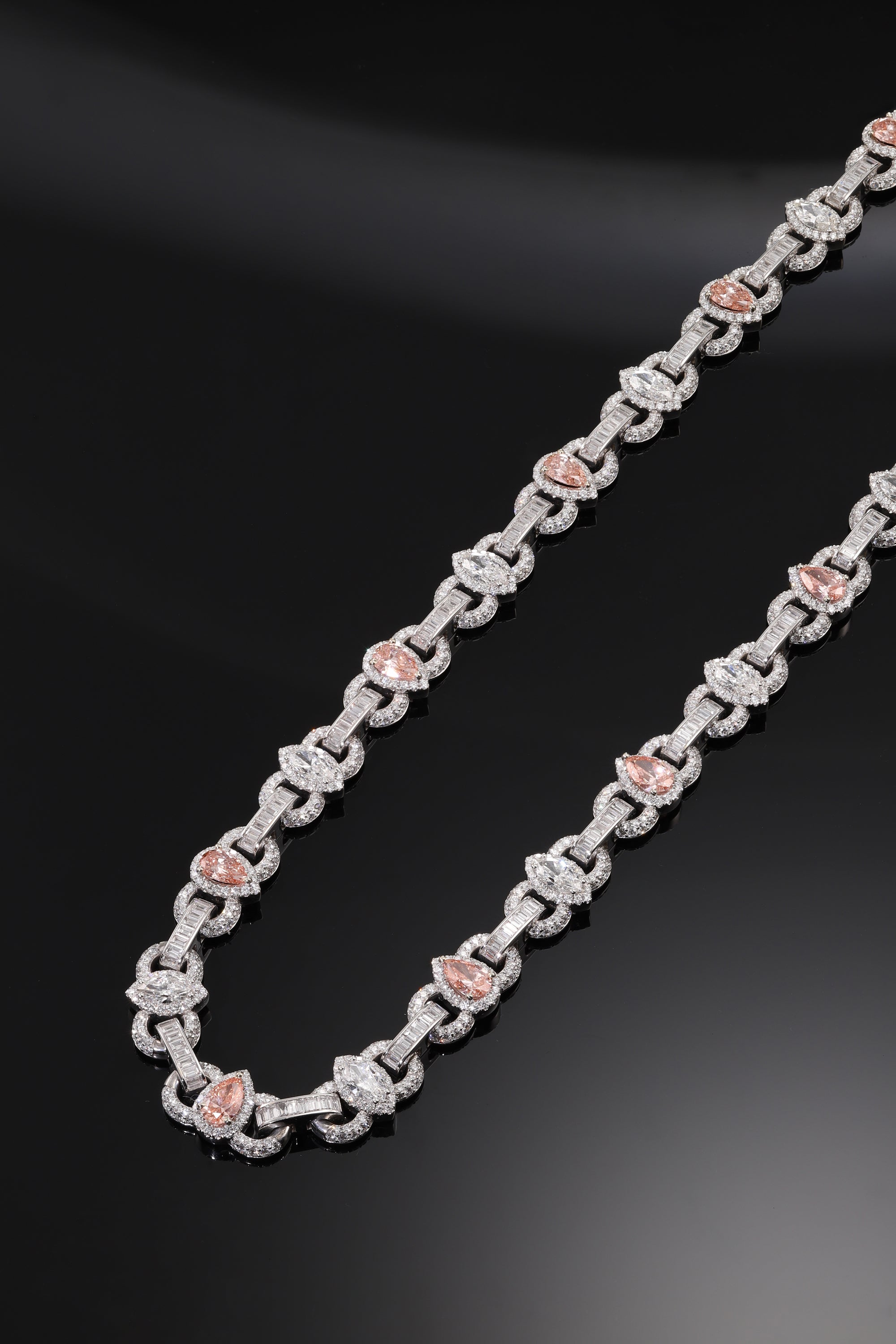 14K White Gold Pink Pear Cut & Marquise Diamond Chain 51.43Ct Chains