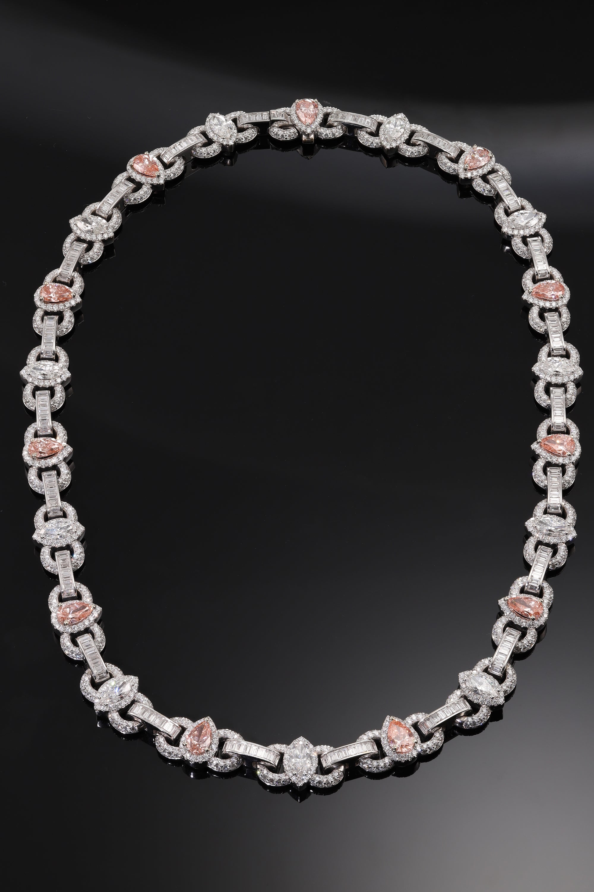 14K White Gold Pink Pear Cut & Marquise Diamond Chain 51.43Ct Chains