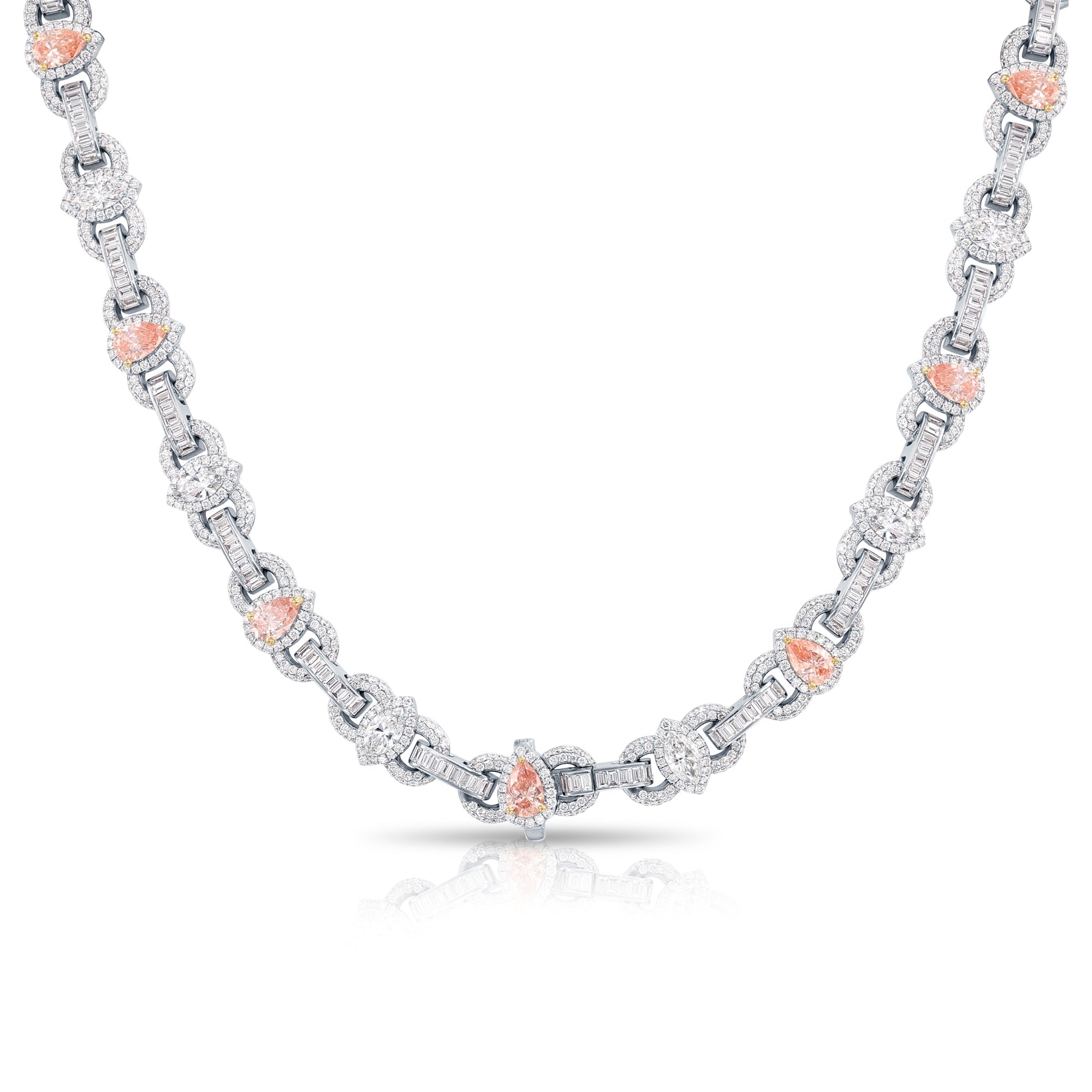 14K White Gold Pink Pear Cut & Marquise Diamond Chain 51.43Ct Chains