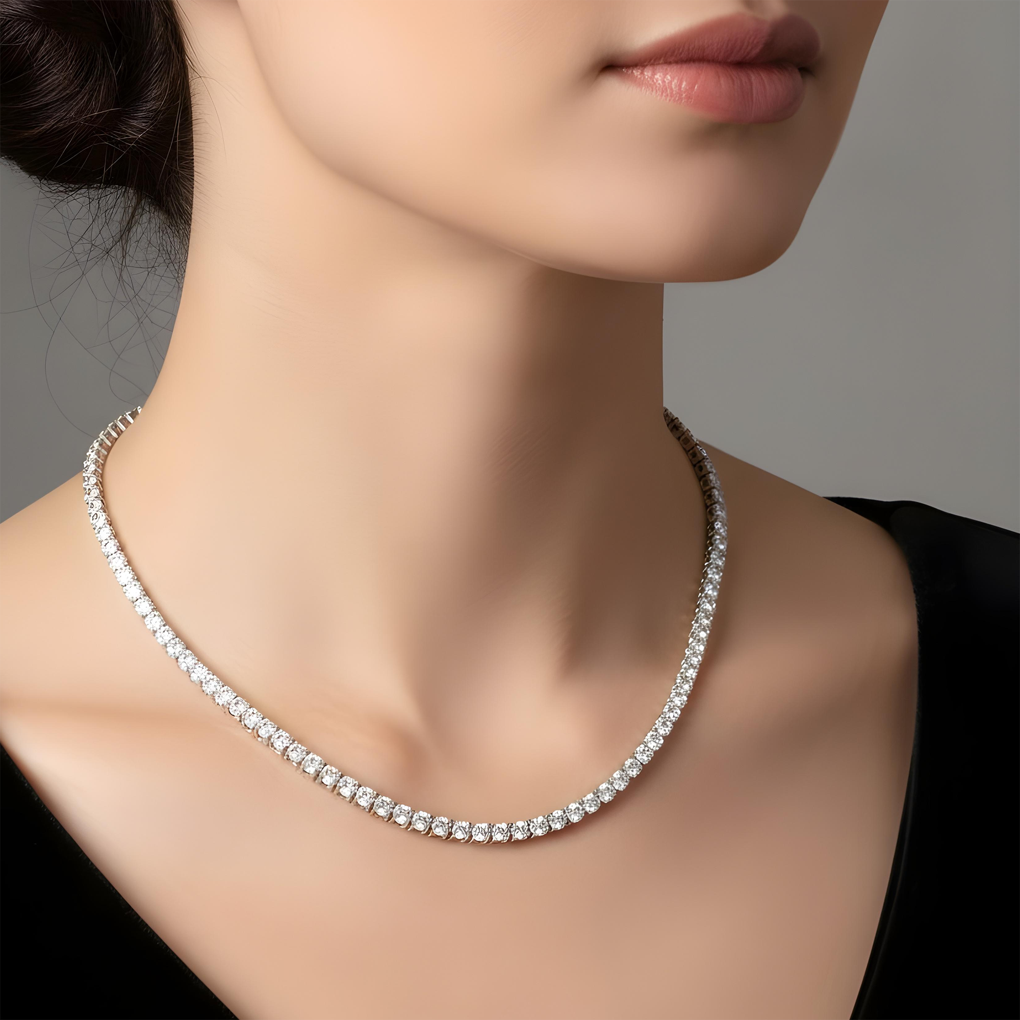 14K White Gold Round Diamond Tennis Chain 11.50ct (16"-20")