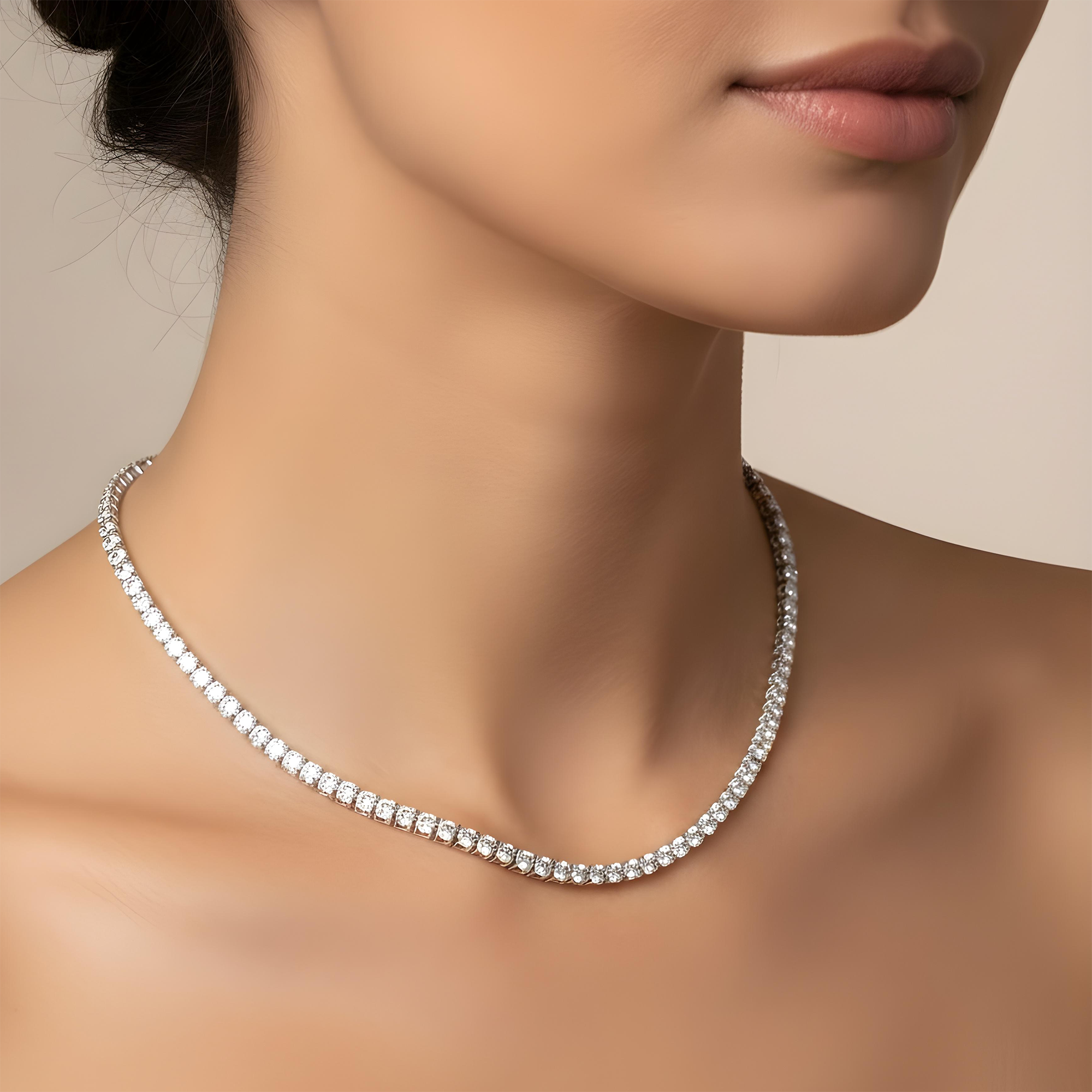 14K White Gold Round Diamond Tennis Chain 11.50ct (16"-20")