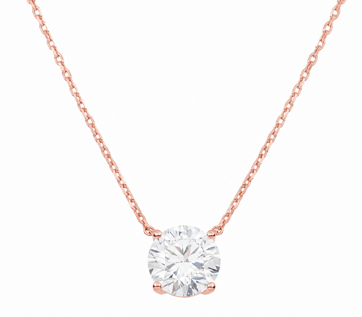 Choose Your Size - 14K White Gold IGI Round Diamond Solitaire Adjustable Chain Necklace (2.0ct-6.0ct total)