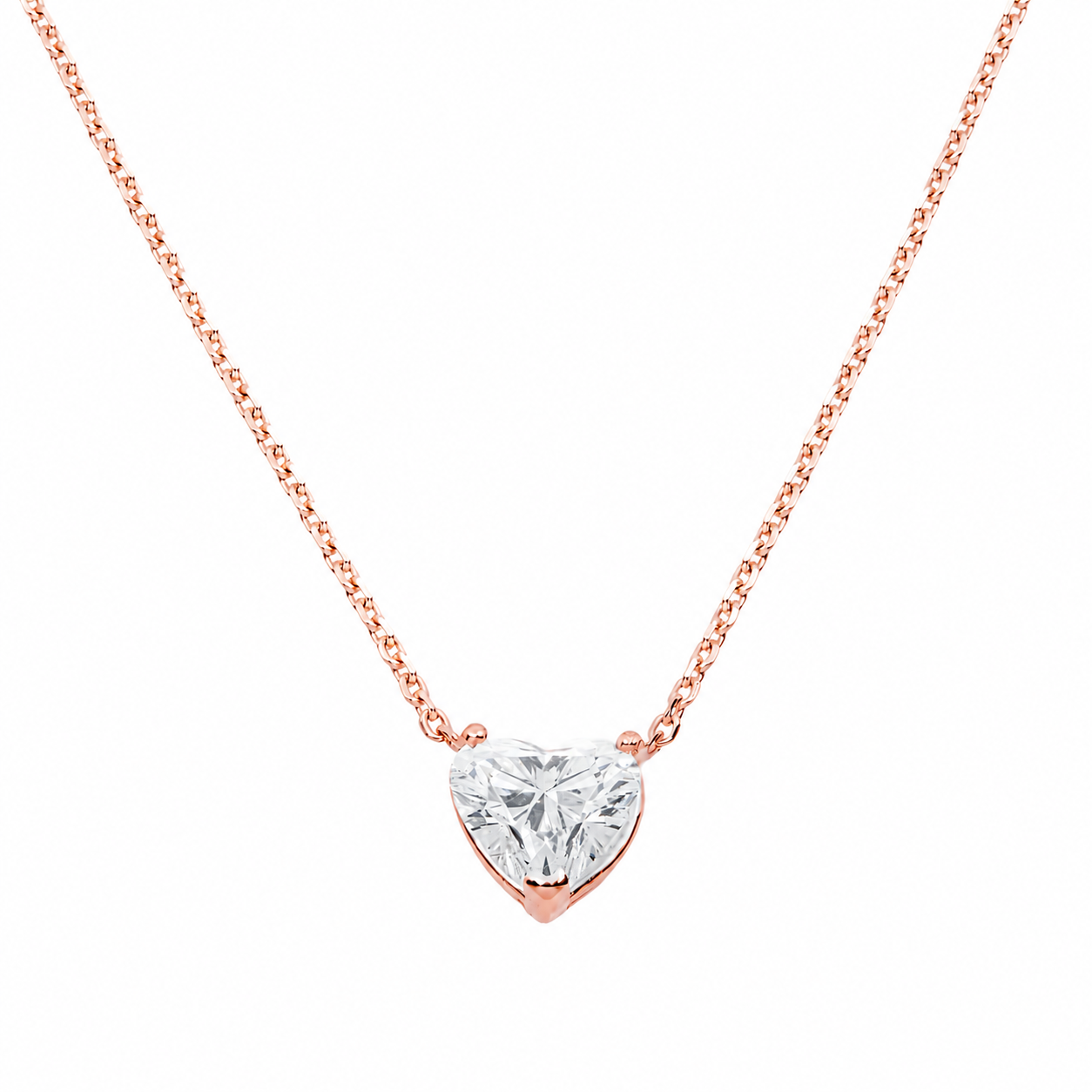 Choose Your Size - 14K White Gold IGI Heart Diamond Solitaire Adjustable Chain Necklace (2.0ct-6.0ct total)