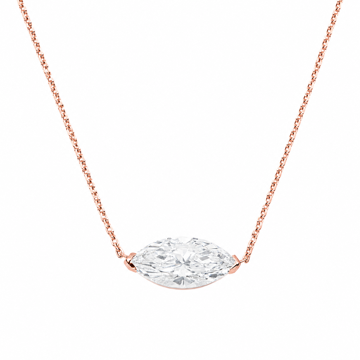 Choose Your Size - 14K White Gold IGI Marquise Diamond Solitaire Adjustable Chain Necklace (2.0ct-6.0ct total)
