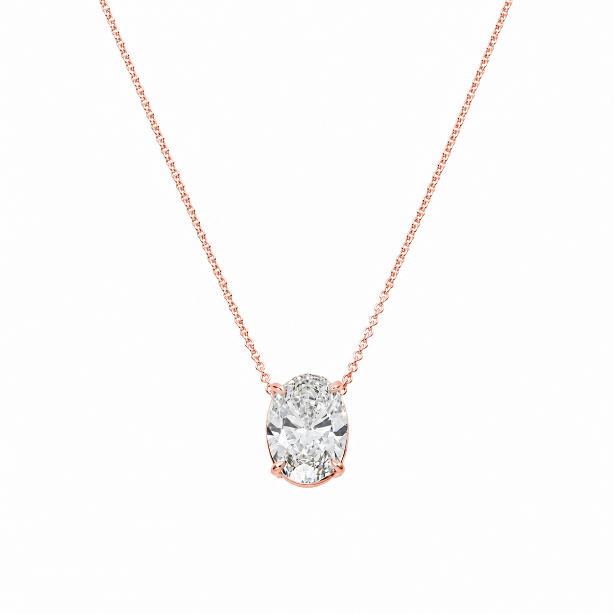 Choose Your Size - 14K White Gold IGI Vertical Oval Diamond Solitaire Adjustable Chain Necklace (2.0ct-6.0ct total)