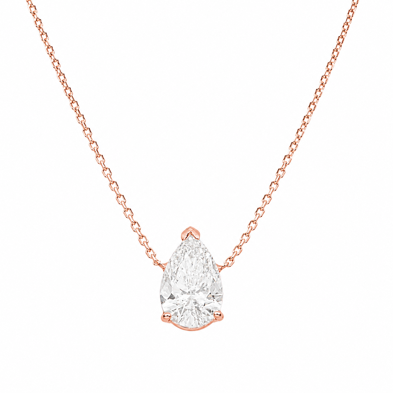 Choose Your Size - 14K White Gold IGI Pear Diamond Solitaire Adjustable Chain Necklace (2.0ct-6.0ct total)