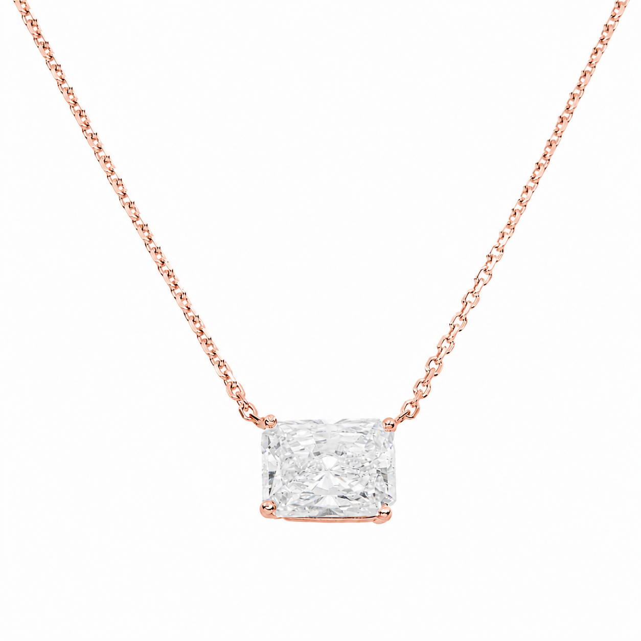 Choose Your Size - 14K White Gold IGI Radiant Diamond Solitaire Adjustable Chain Necklace (2.0ct-6.0ct total)