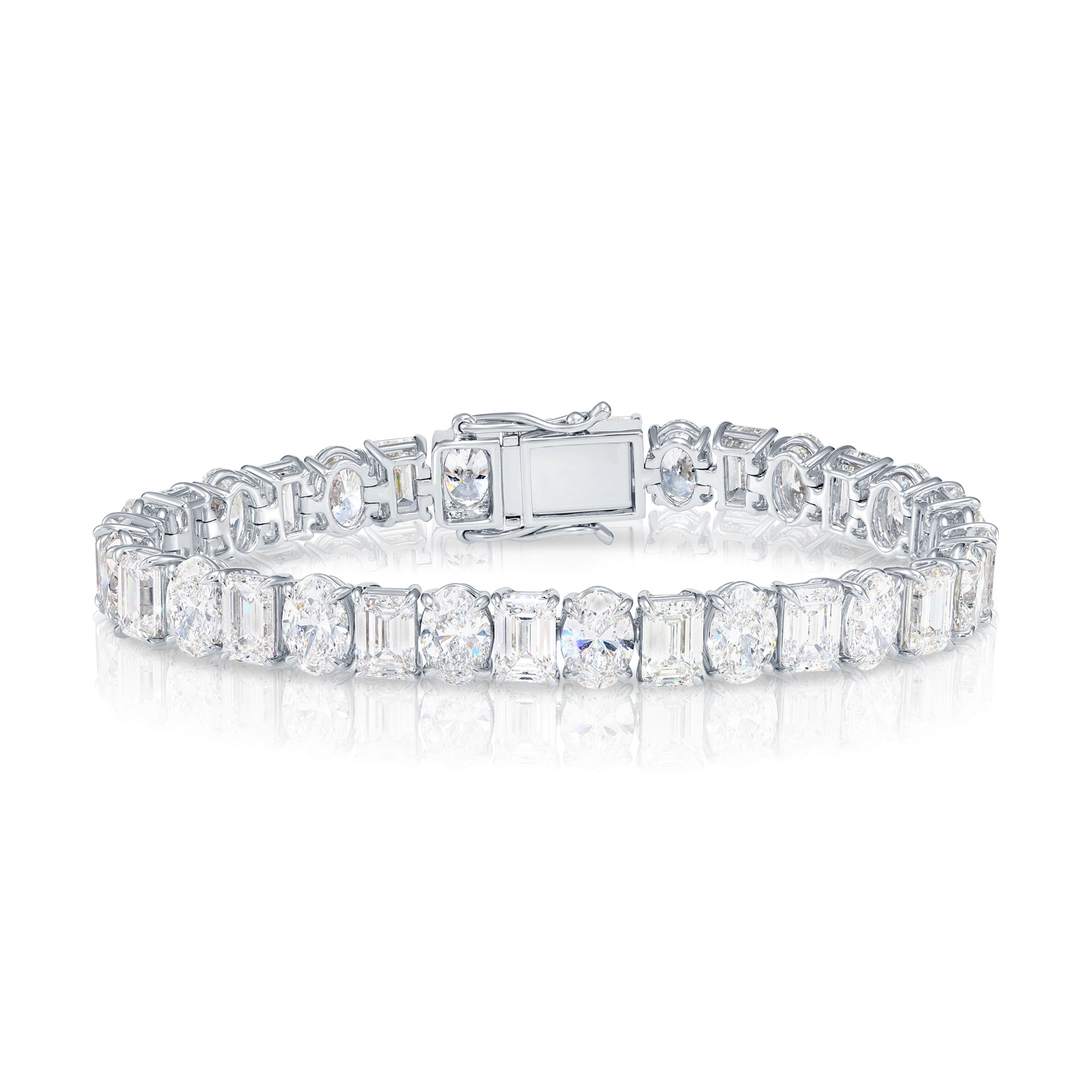 14K White Gold Oval & Emerald Cut Diamond Bracelet 33.13Ctw Bracelets