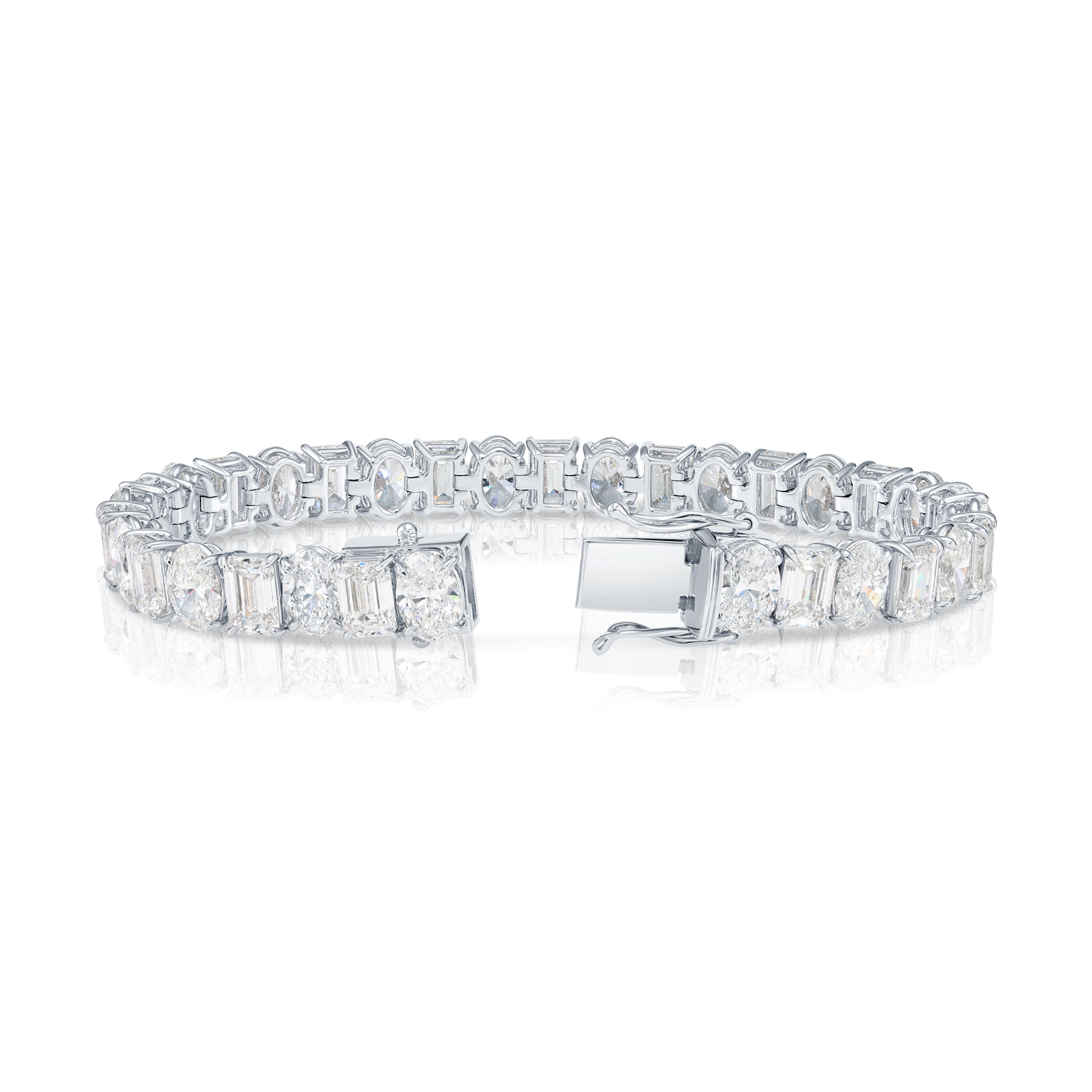 14K White Gold Oval & Emerald Cut Diamond Bracelet 33.13Ctw Bracelets