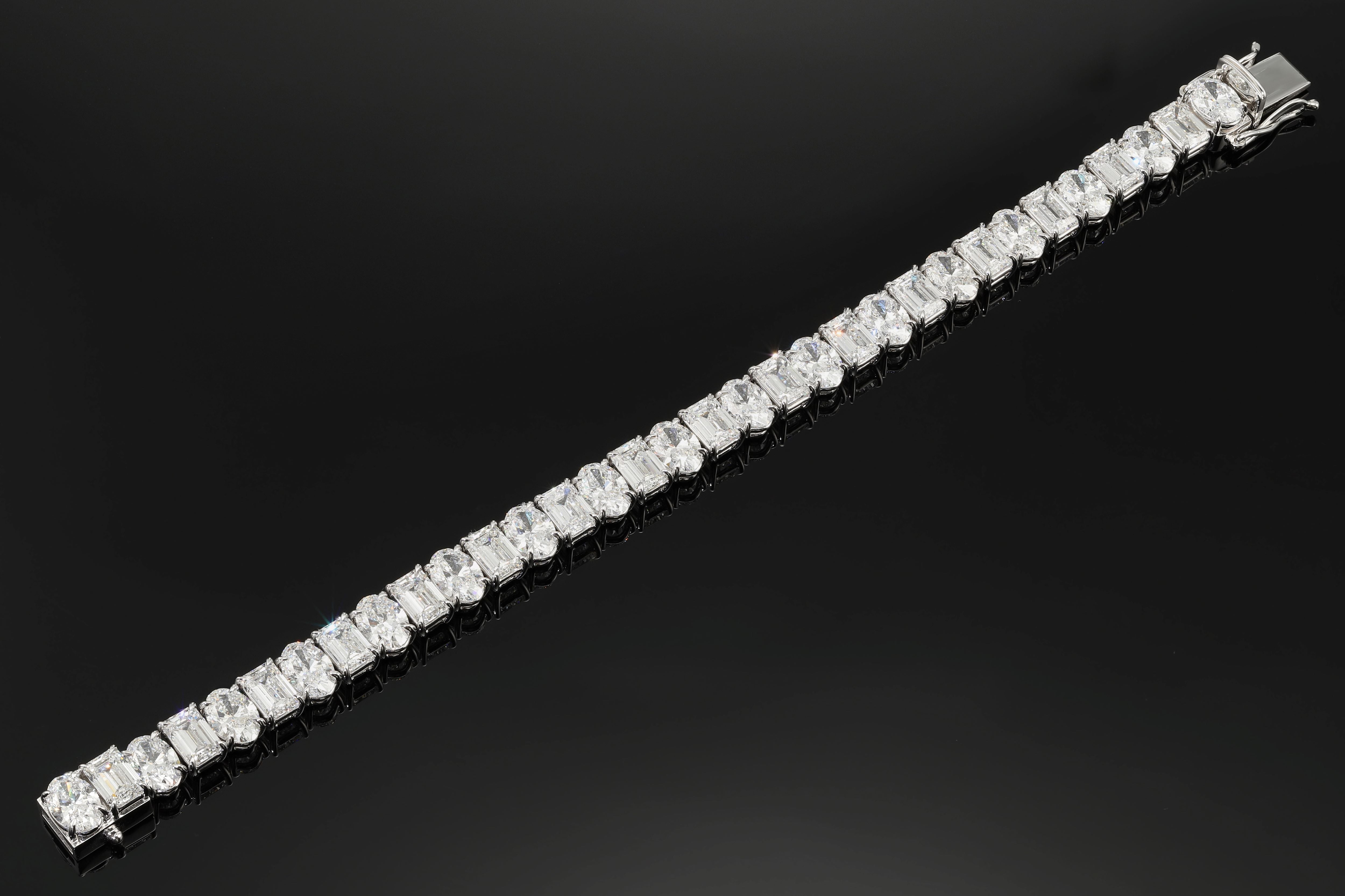 14K White Gold Oval & Emerald Cut Diamond Bracelet 33.13Ctw Bracelets