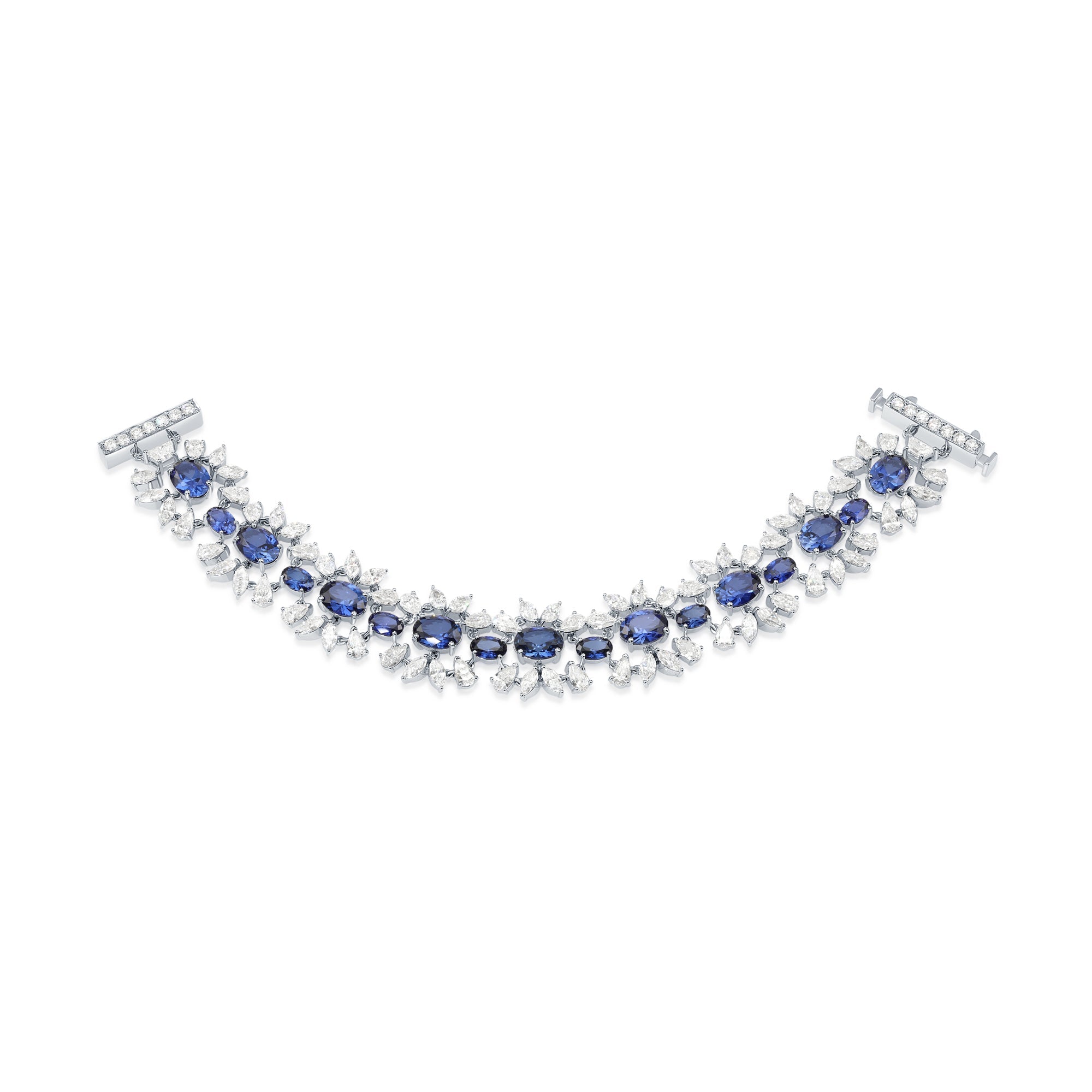 14K White Gold Sapphire & Diamond Bracelet 28.41Ctw Bracelets