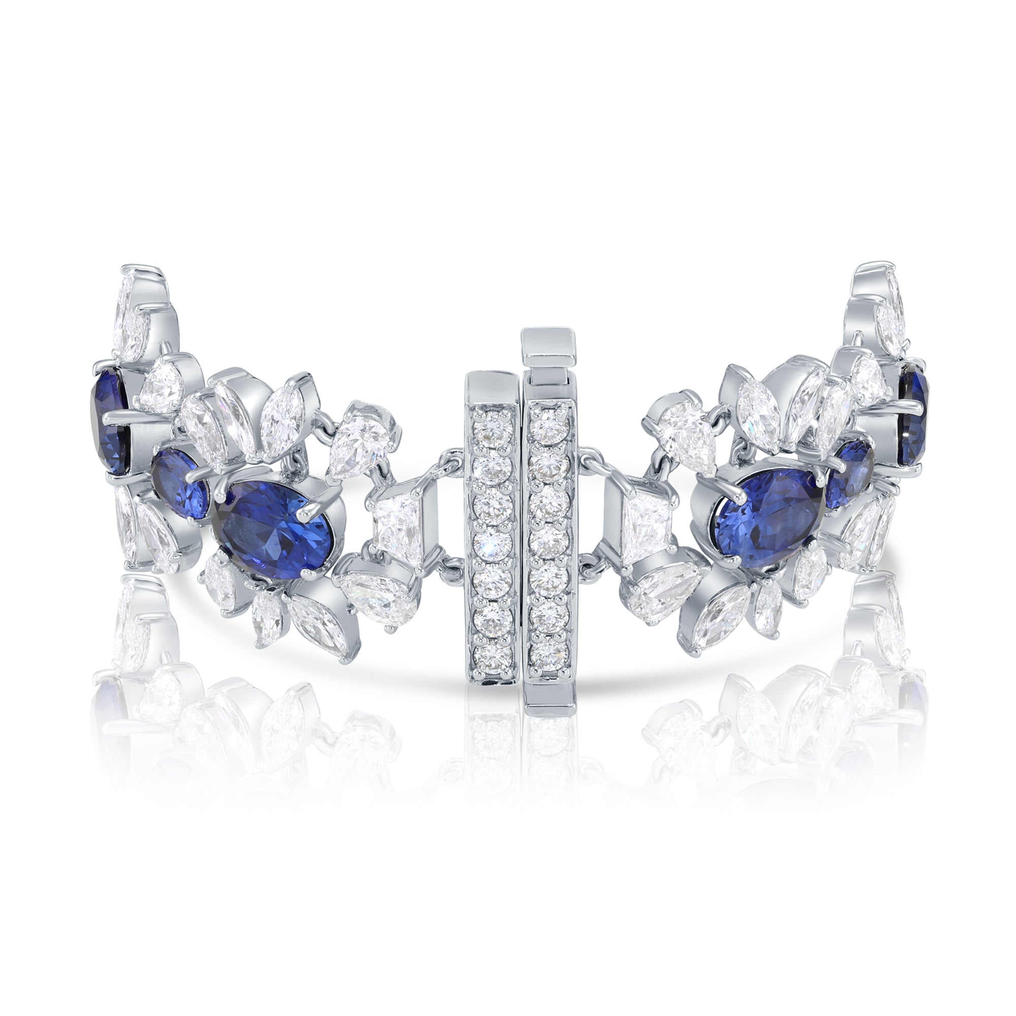 14K White Gold Sapphire & Diamond Bracelet 28.41Ctw Bracelets