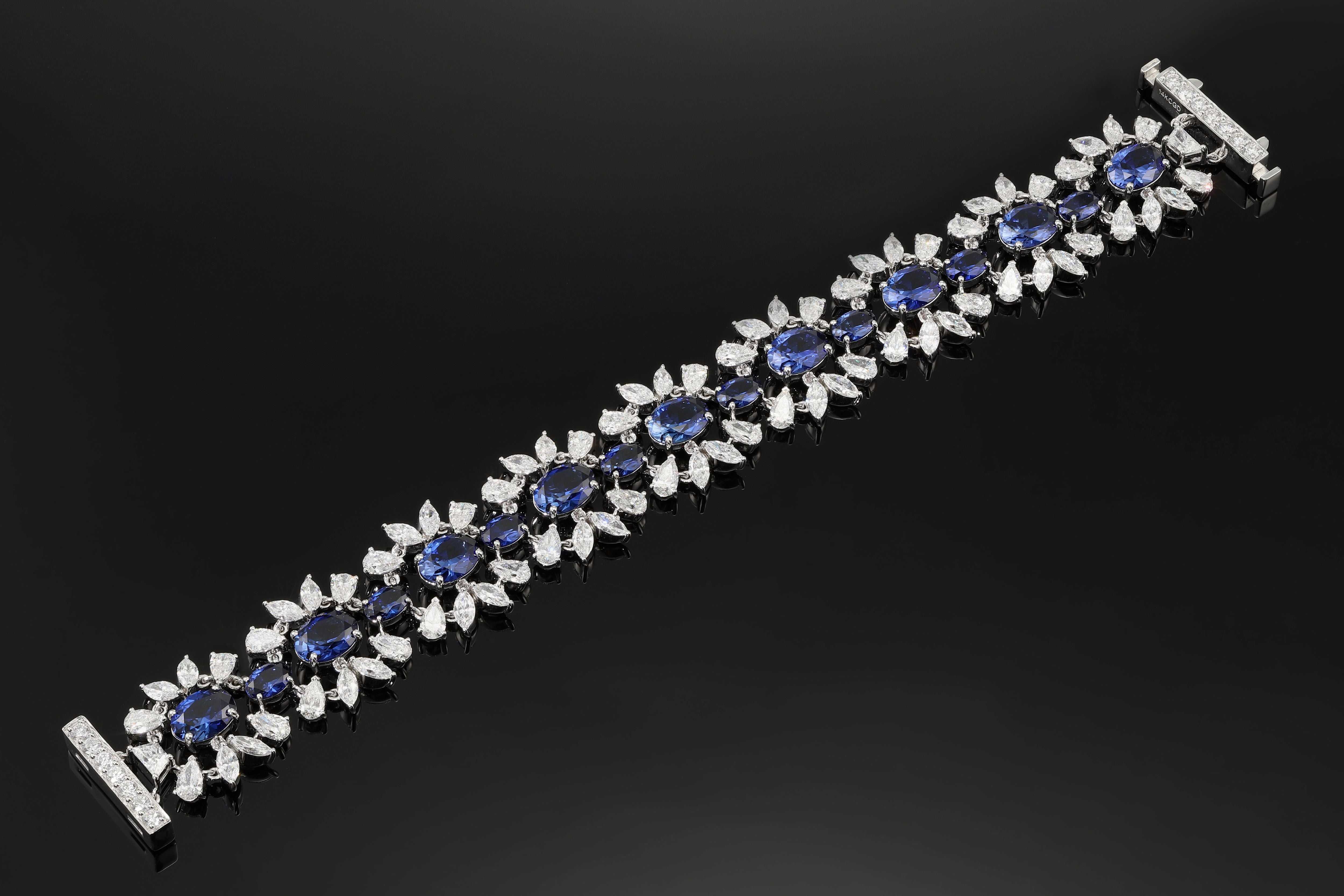14K White Gold Sapphire & Diamond Bracelet 28.41Ctw Bracelets