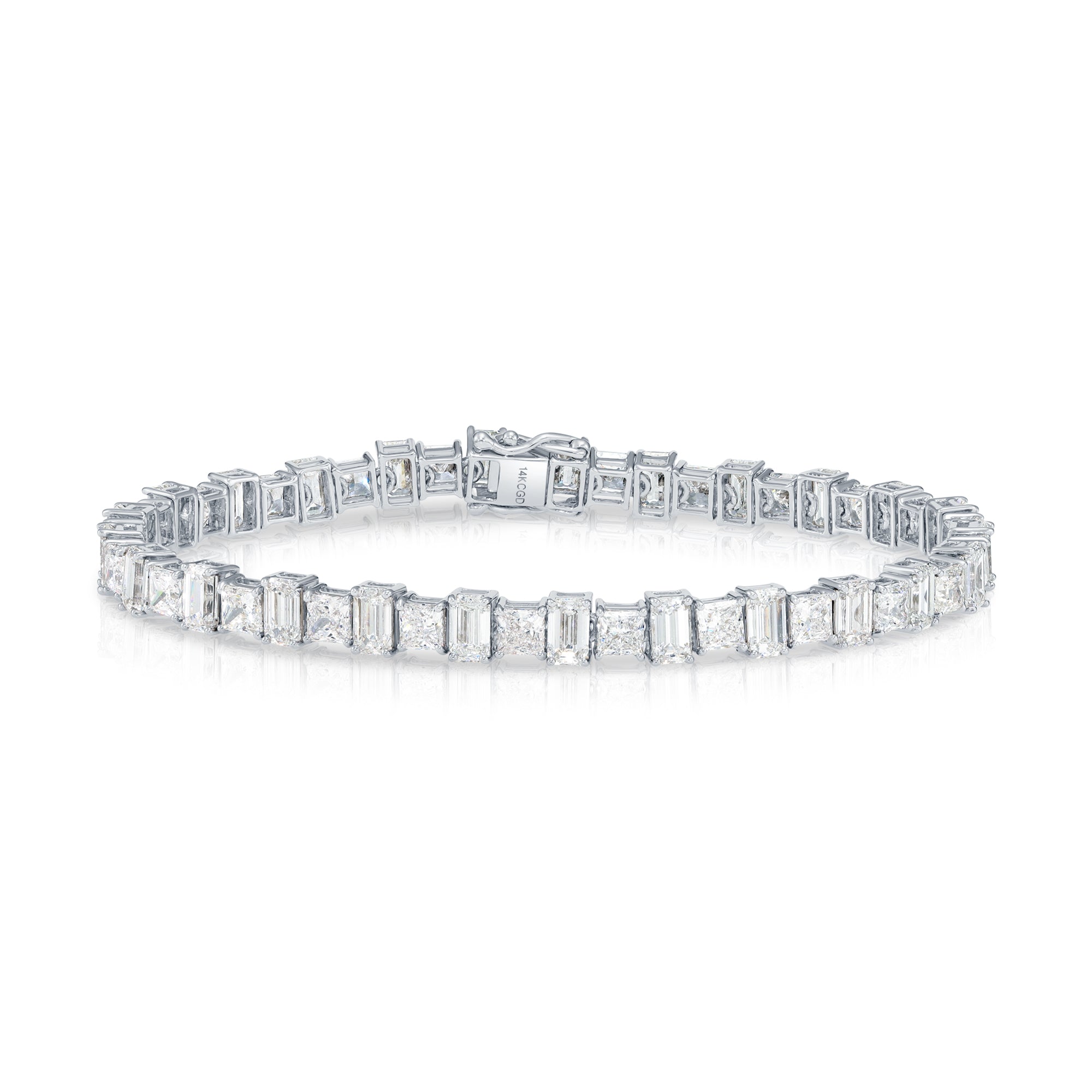 14K White Gold Emerald & Radiant Cut Diamond Bracelet 13.72Ctw Bracelets