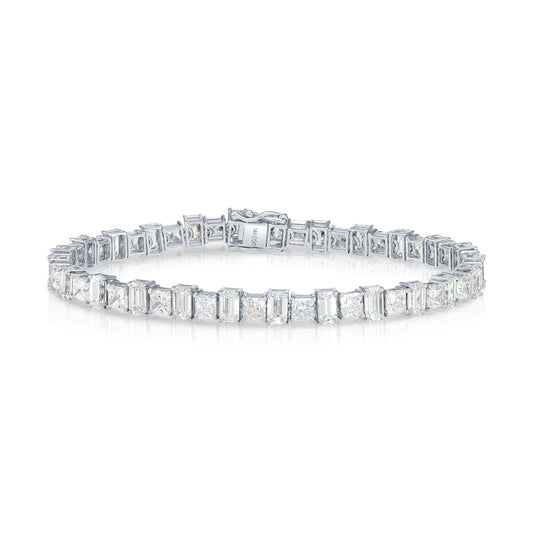 14K White Gold Emerald & Radiant Cut Diamond Bracelet 13.72ctw