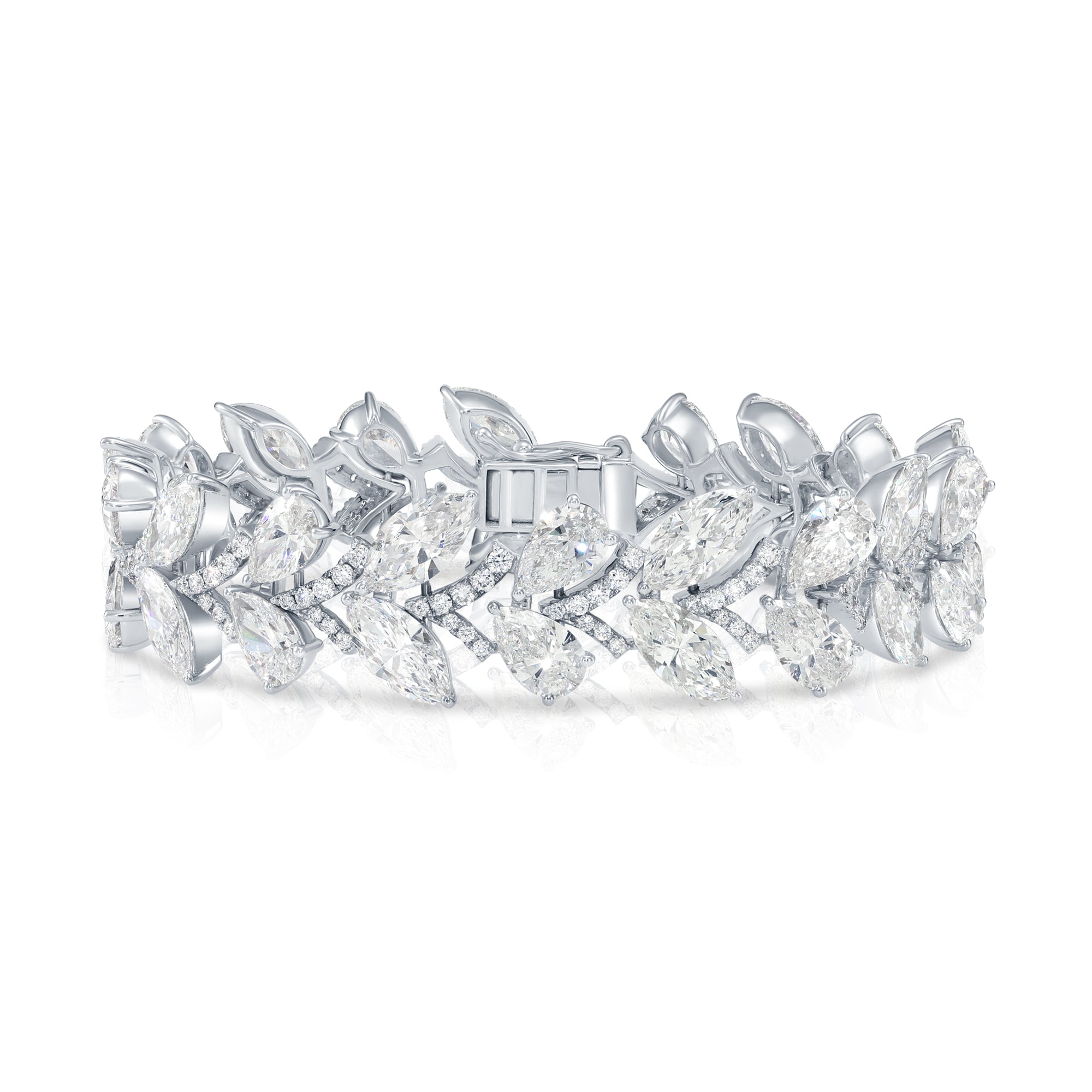 14K White Gold Combination Cut Diamond Bracelet 31.66Ctw Bracelets