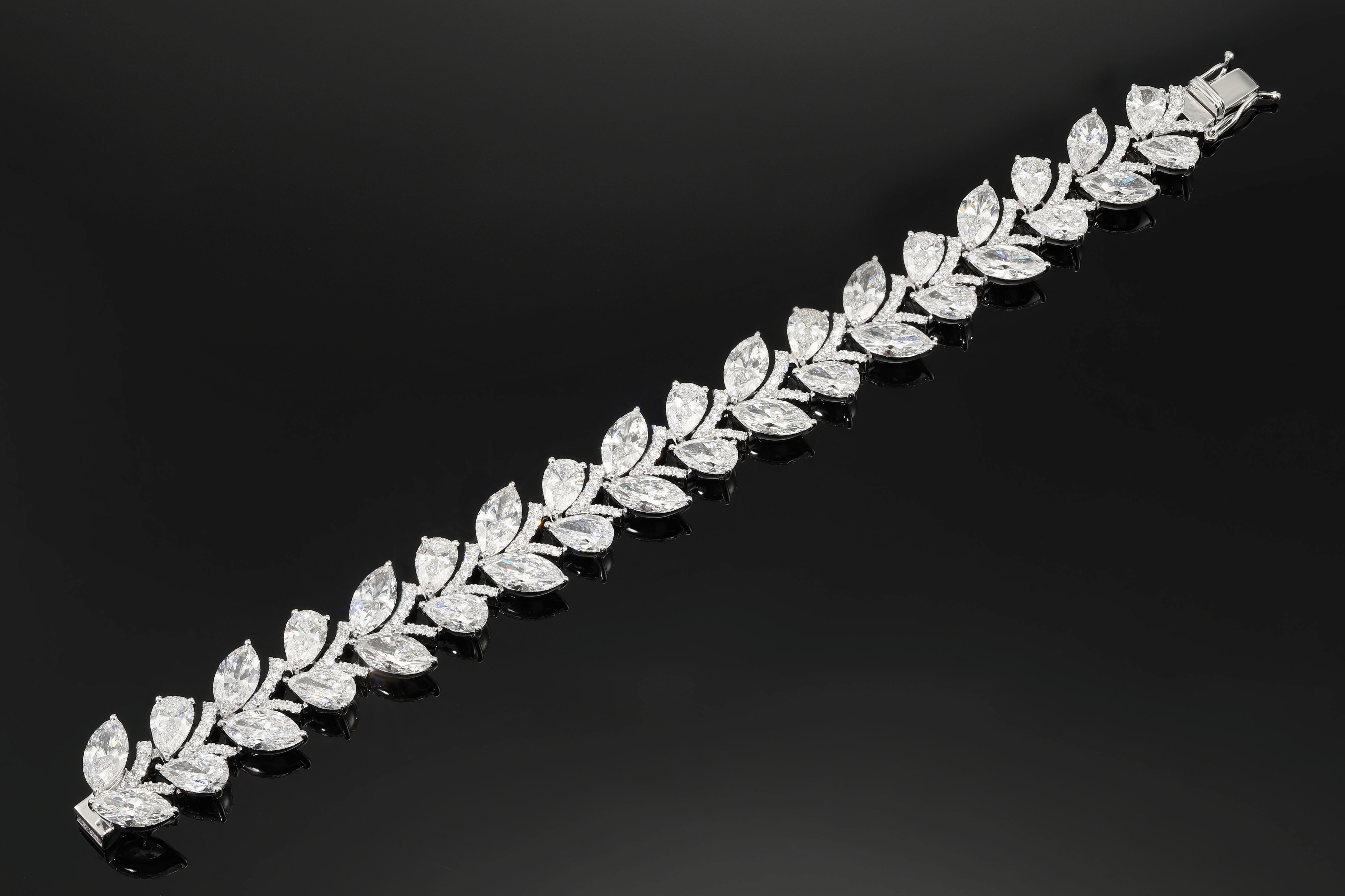 14K White Gold Combination Cut Diamond Bracelet 31.66Ctw Bracelets