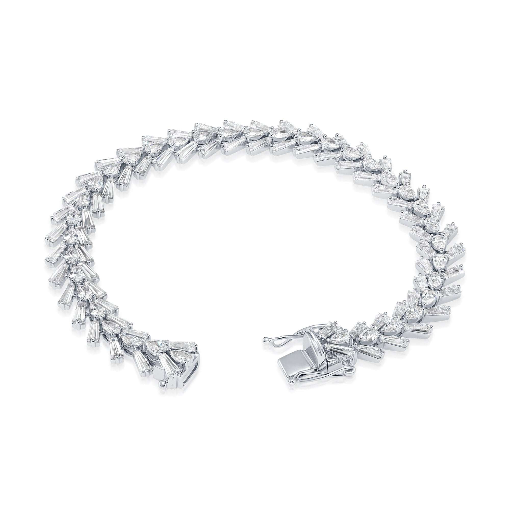 14K White Gold Pear & Baguette Cut Diamond Bracelet 10.42Ctw Bracelets