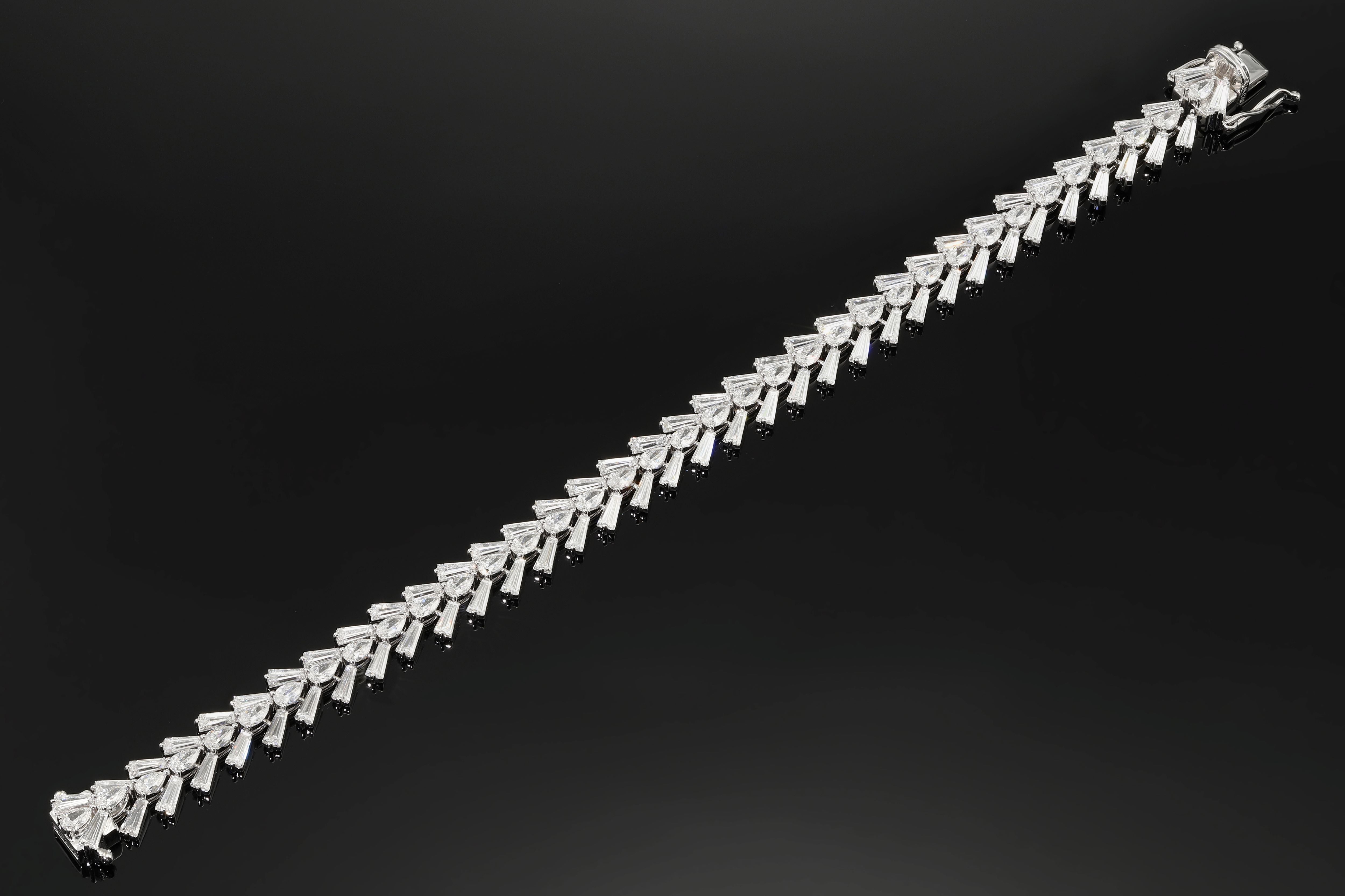 14K White Gold Pear & Baguette Cut Diamond Bracelet 10.42Ctw Bracelets