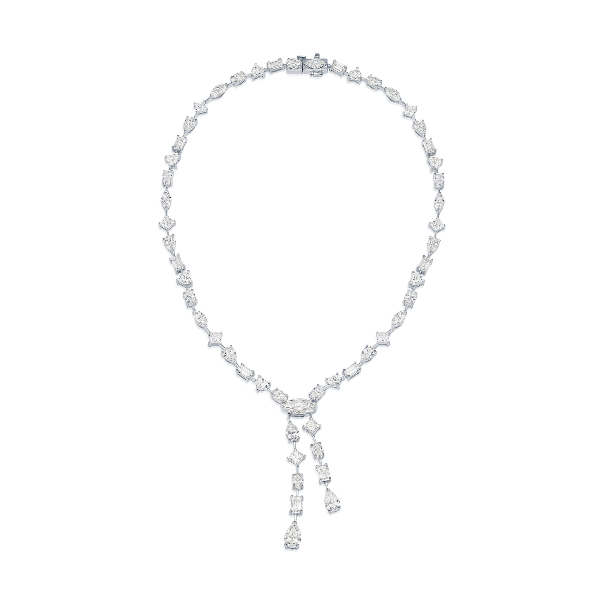 14K White Gold Combination Cut Diamond Drop Necklace 24.92Ct Necklace