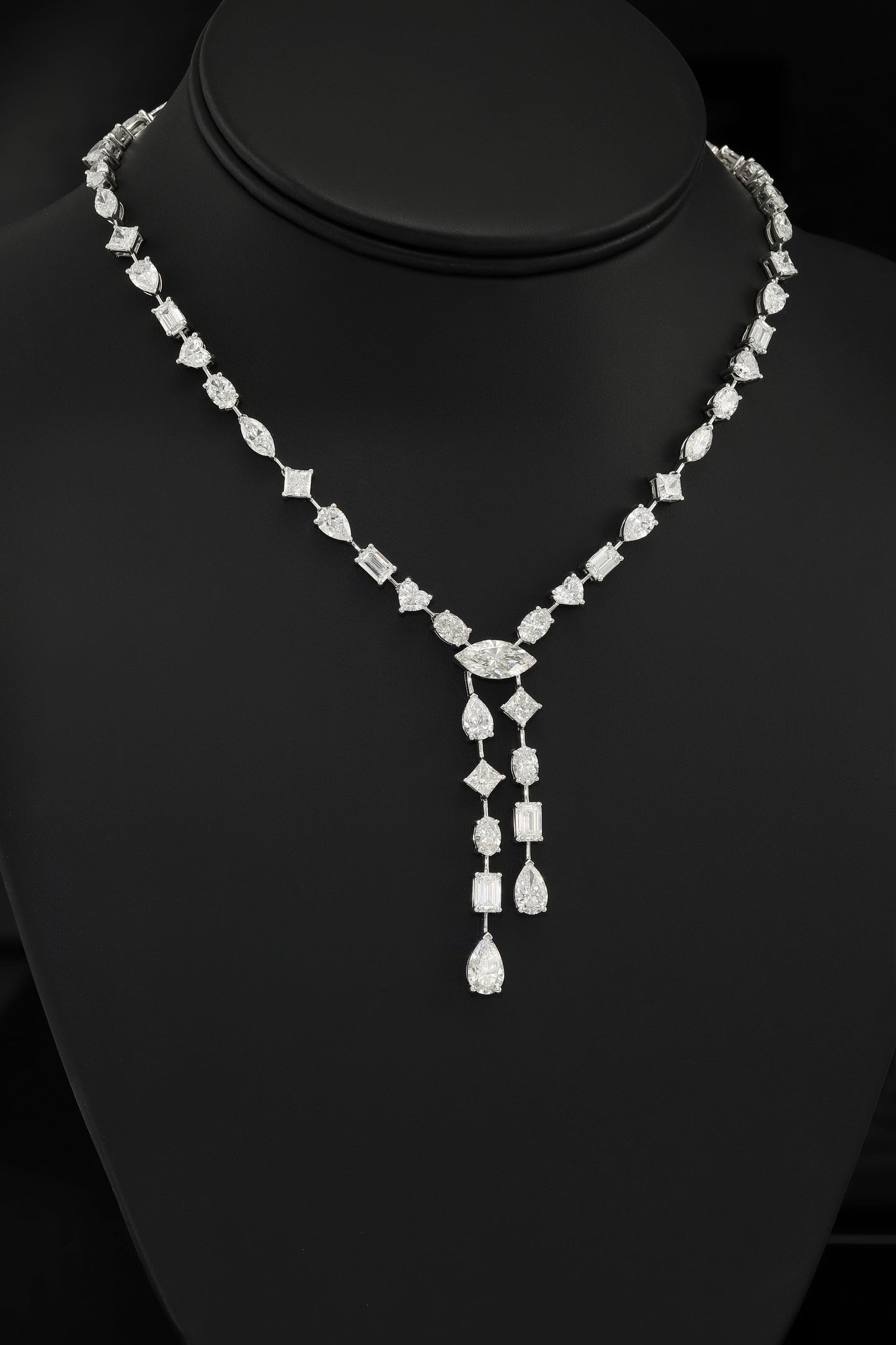 14K White Gold Combination Cut Diamond Drop Necklace 24.92ct