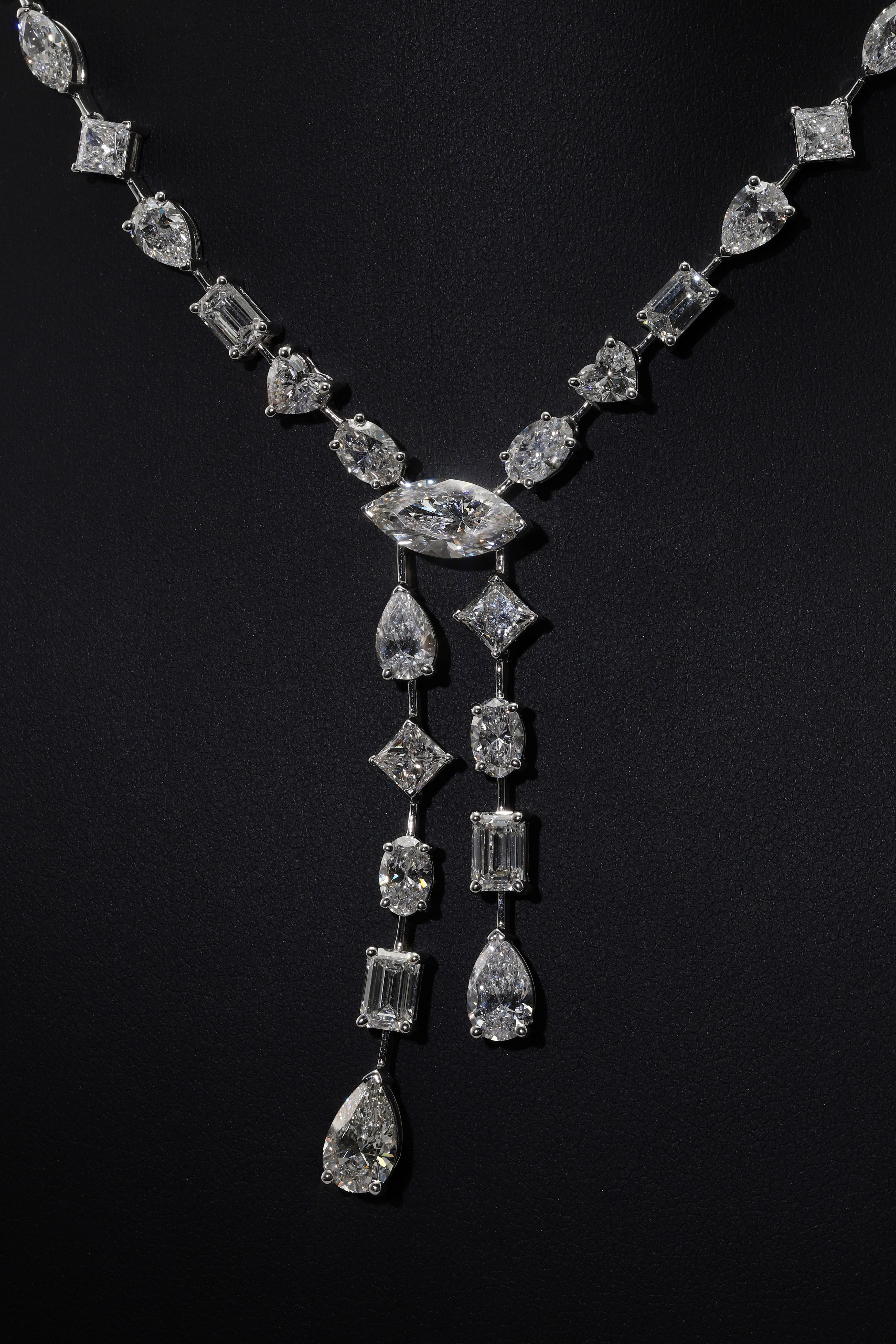 14K White Gold Combination Cut Diamond Drop Necklace 24.92Ct Necklace