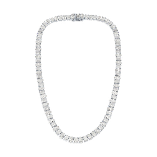 14K White Gold Oval & Emerald Cut Diamond Chain 82.59ct