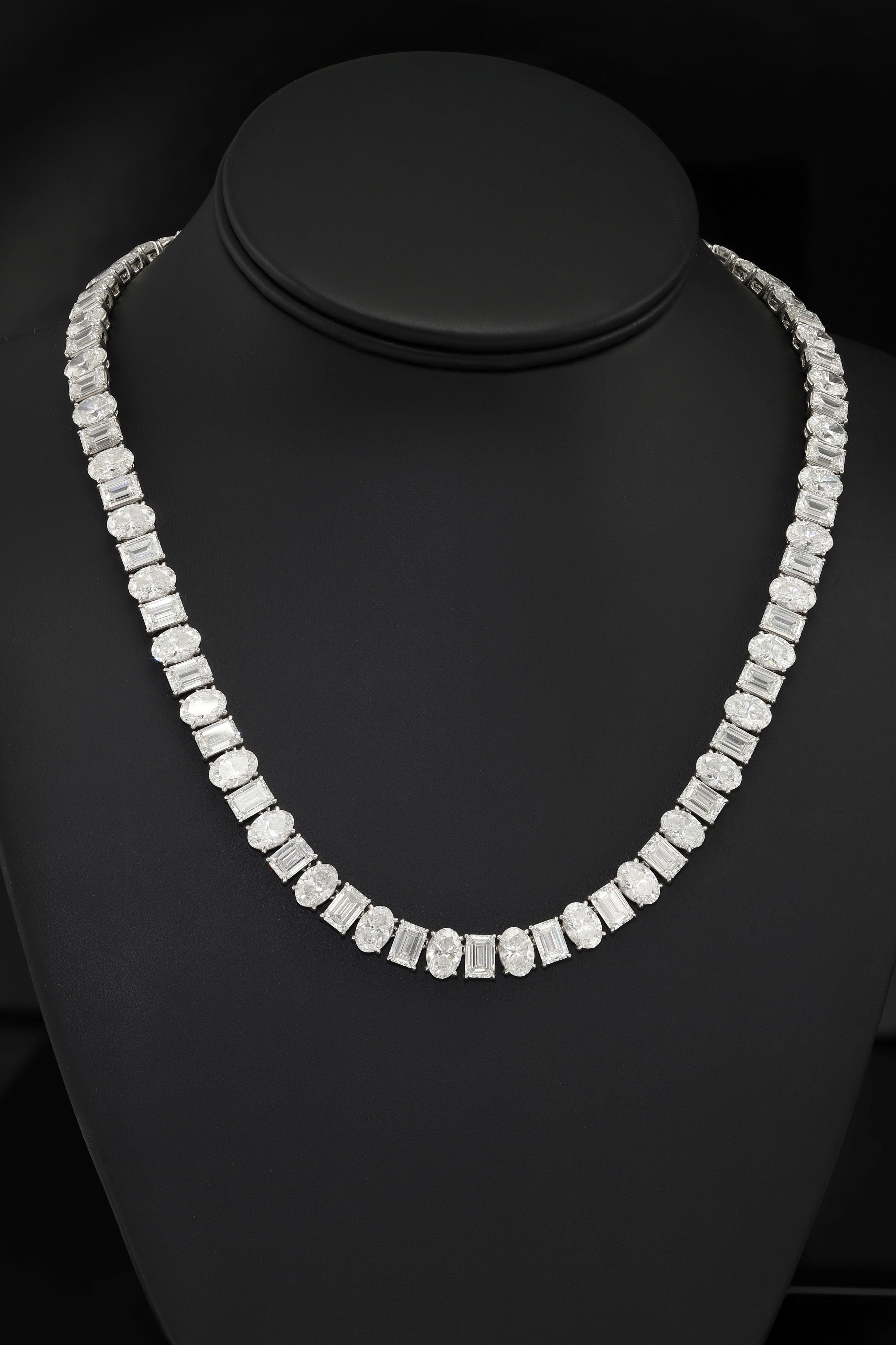 14K White Gold Oval & Emerald Cut Diamond Chain 82.59Ct Necklace