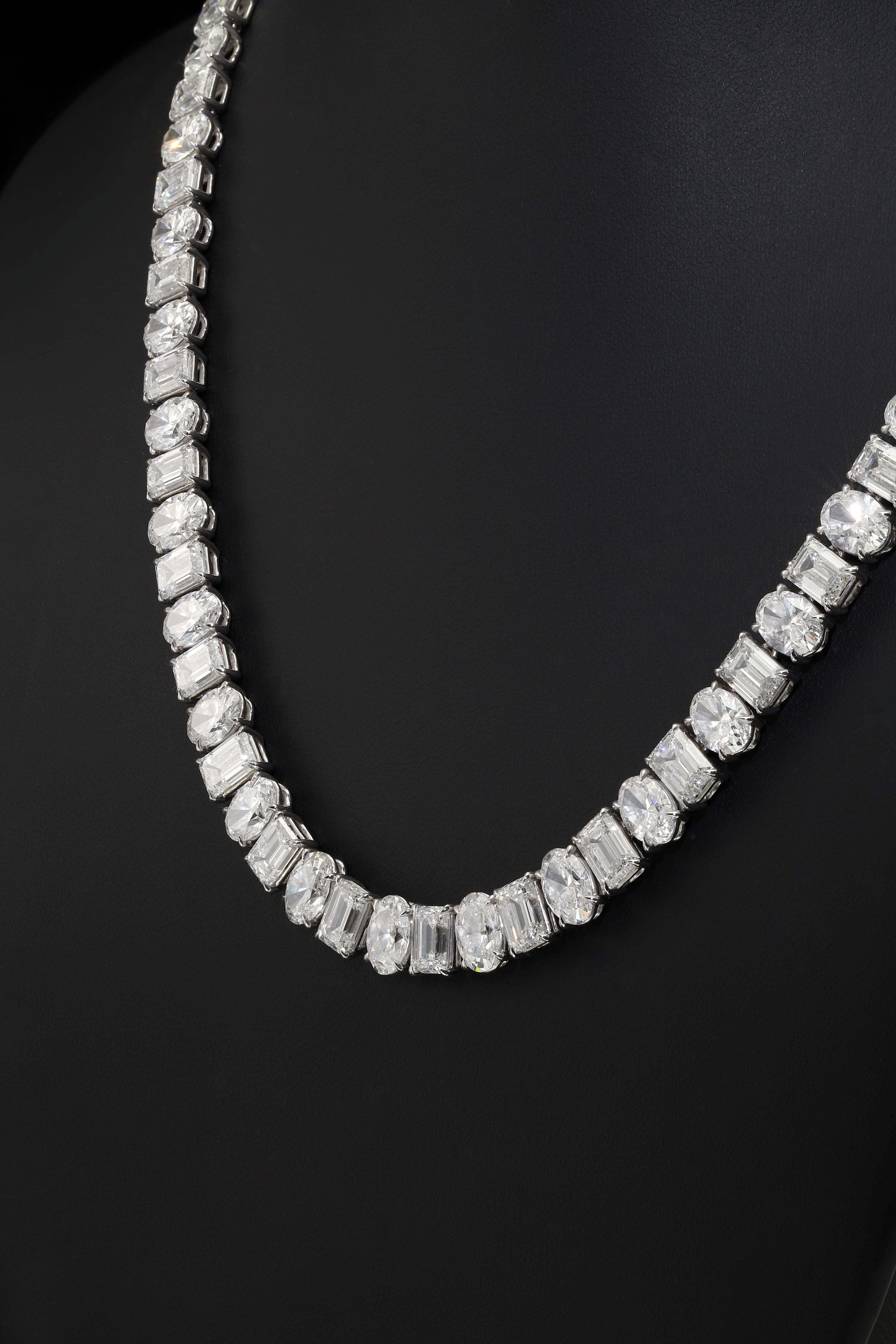14K White Gold Oval & Emerald Cut Diamond Chain 82.59Ct Necklace