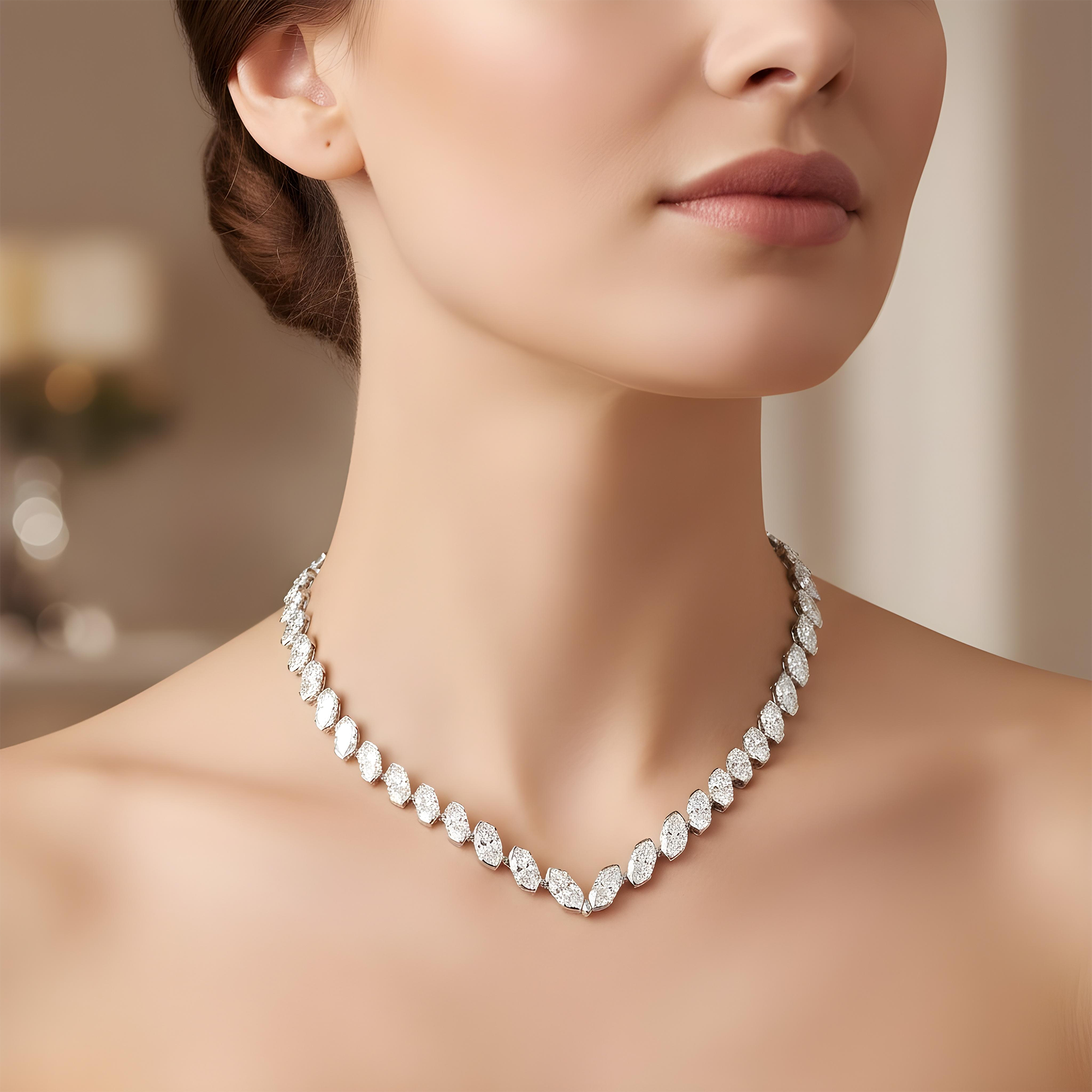 14K White Gold Bezel Set Marquise Cut Satellite Necklace 43.84ct