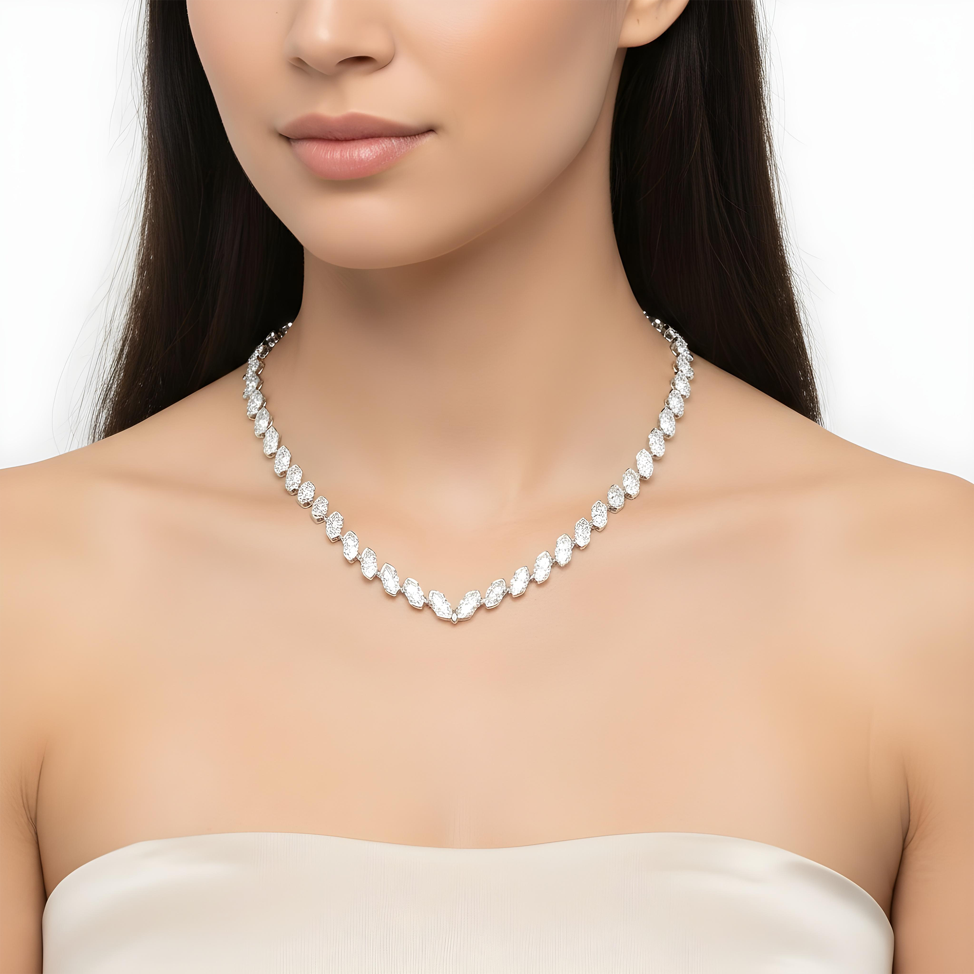 14K White Gold Bezel Set Marquise Cut Satellite Necklace 43.84ct