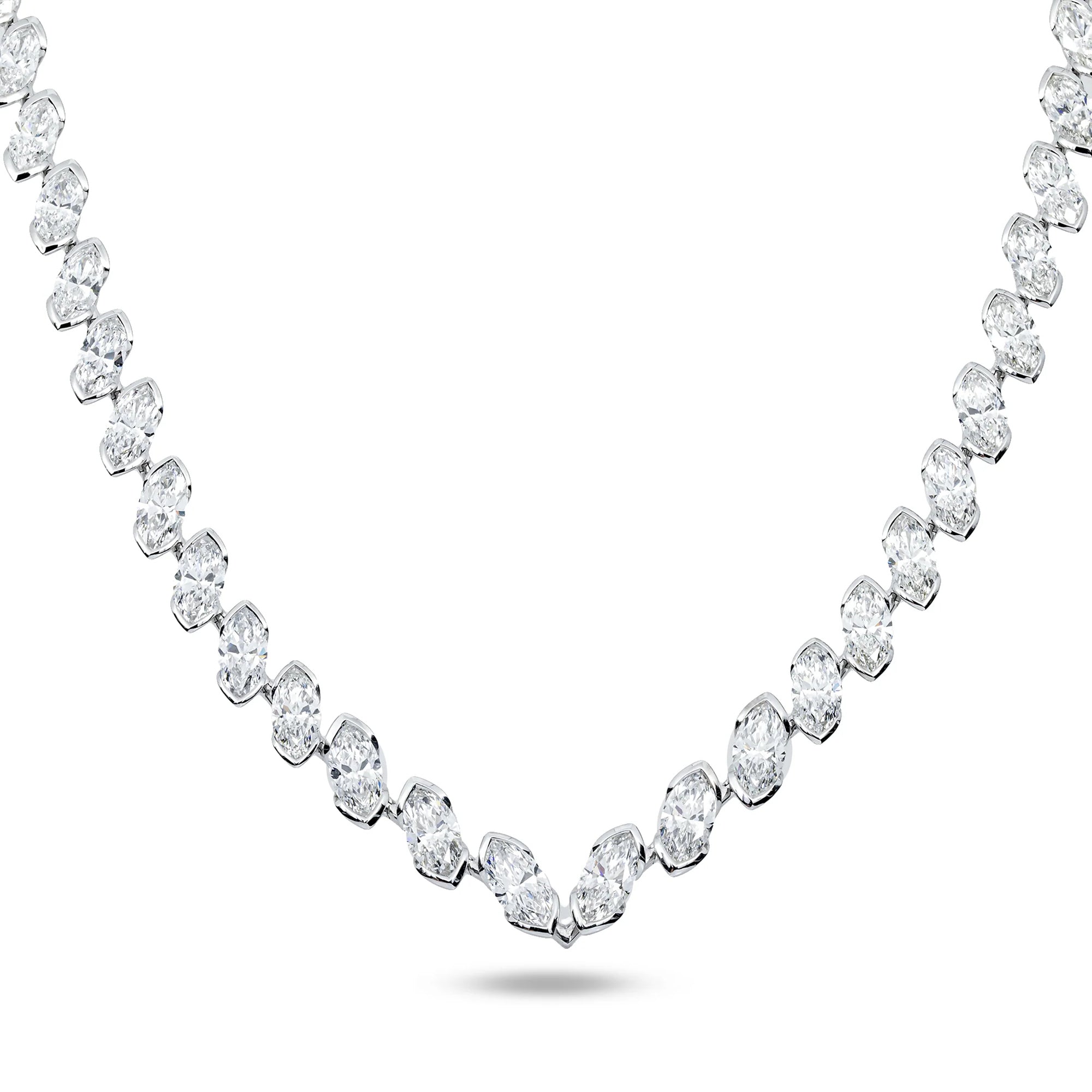 14K White Gold Bezel Set Marquise Cut Satellite Necklace 43.84ct