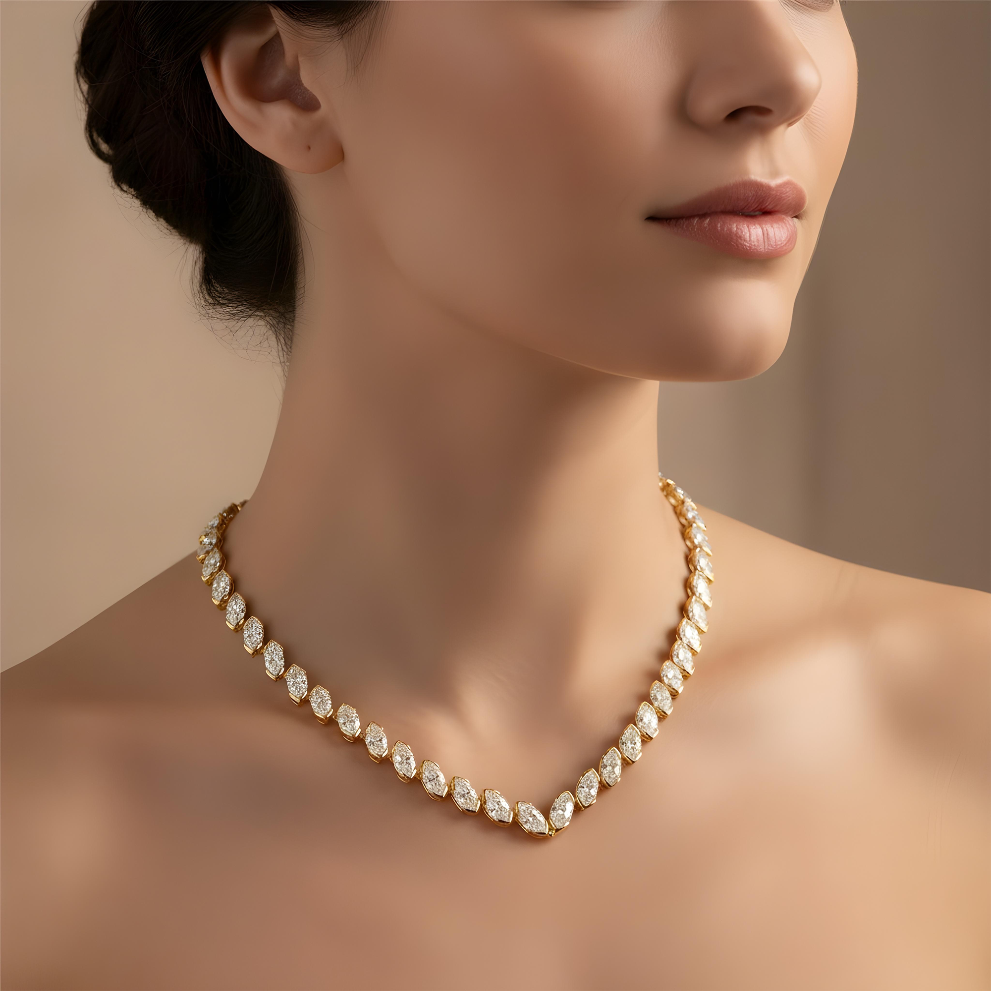 14K White Gold Bezel Set Marquise Cut Satellite Necklace 43.84ct