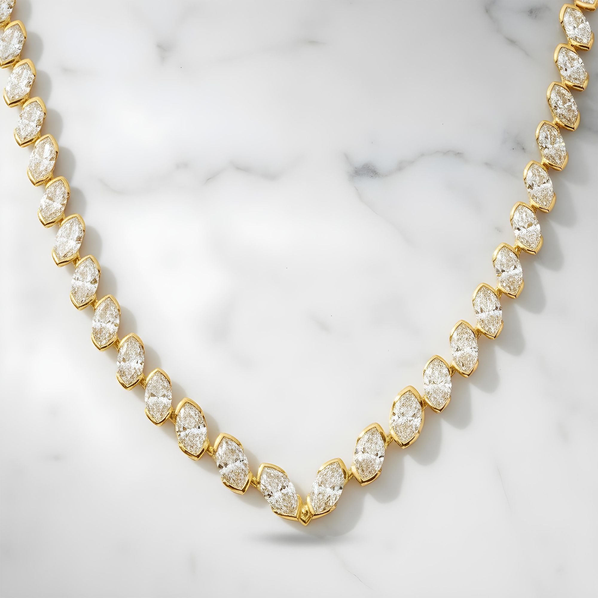 14K White Gold Bezel Set Marquise Cut Satellite Necklace 43.84ct