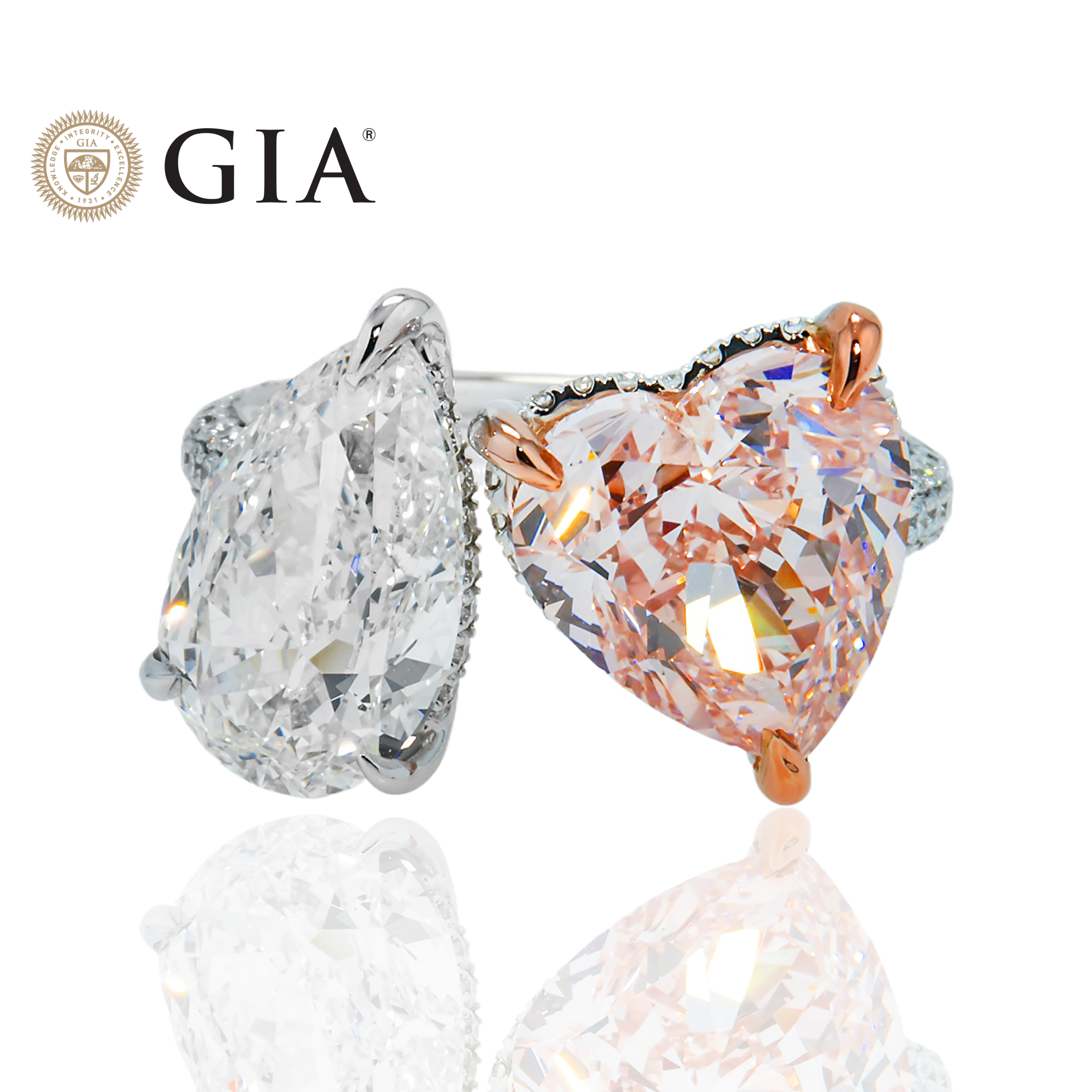 Gia 18K White Gold Pear & Fbp Heart Cut Double Diamond Ring 9.30Ctw Bridal