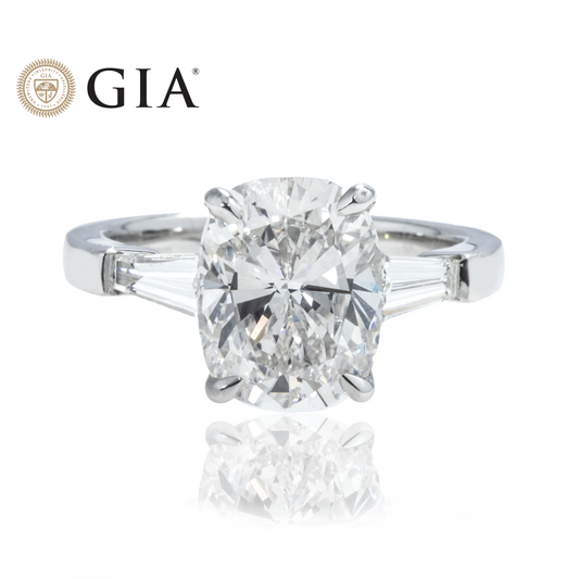 GIA Platinum 4ct Cushion Cut Triple Diamond Engagement Ring 4.54ctw