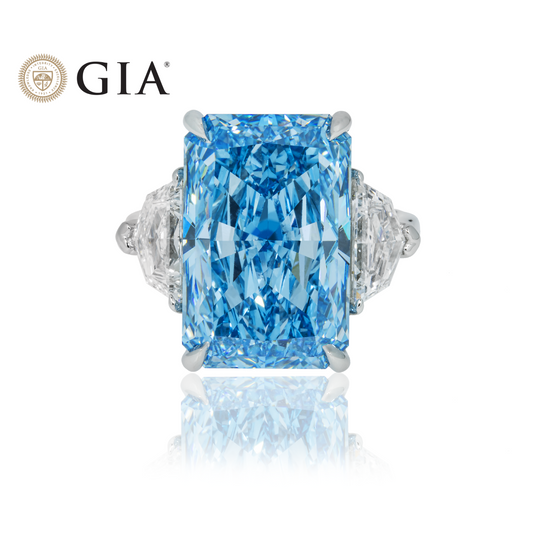 GIA 12ct Radiant Cut Fancy Vivid Blue Diamond Engagement Ring Platinum