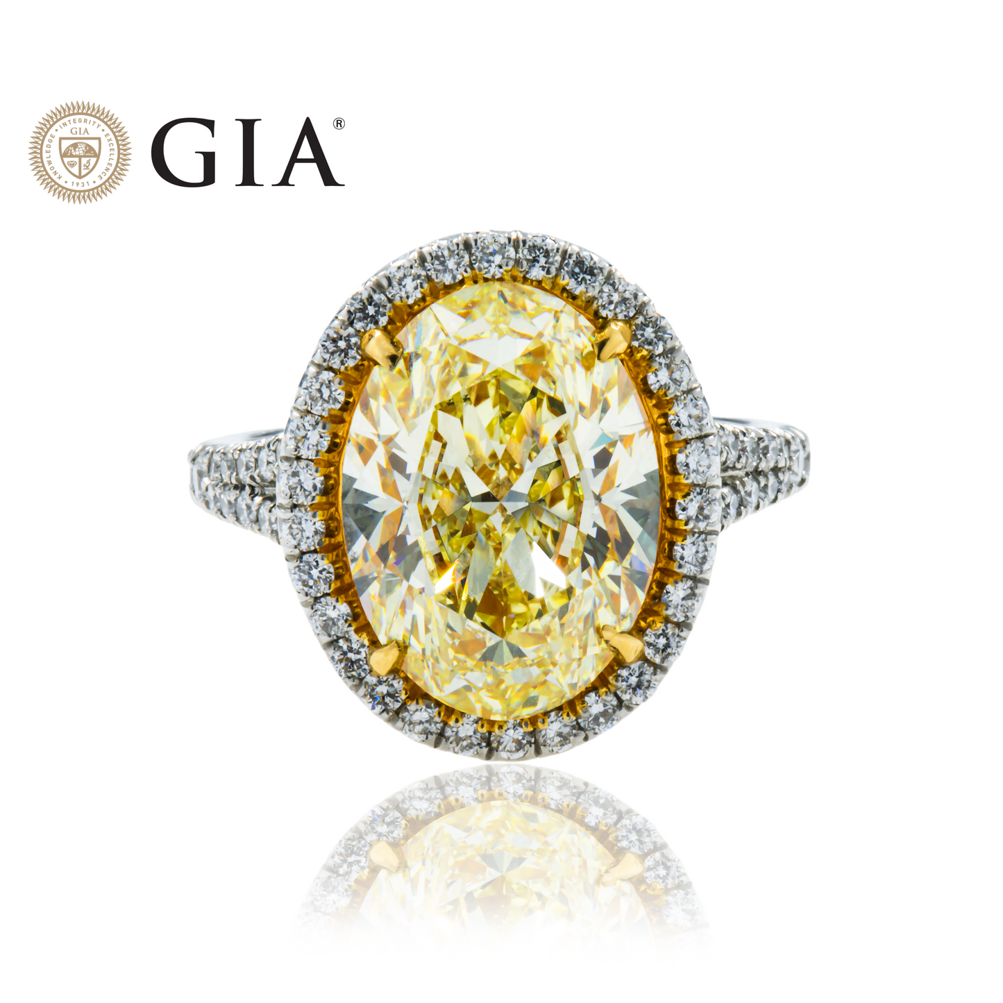 GIA Platinum 5.61ct Oval Cut Fancy Yellow Diamond Engagement Ring 6.61ctw