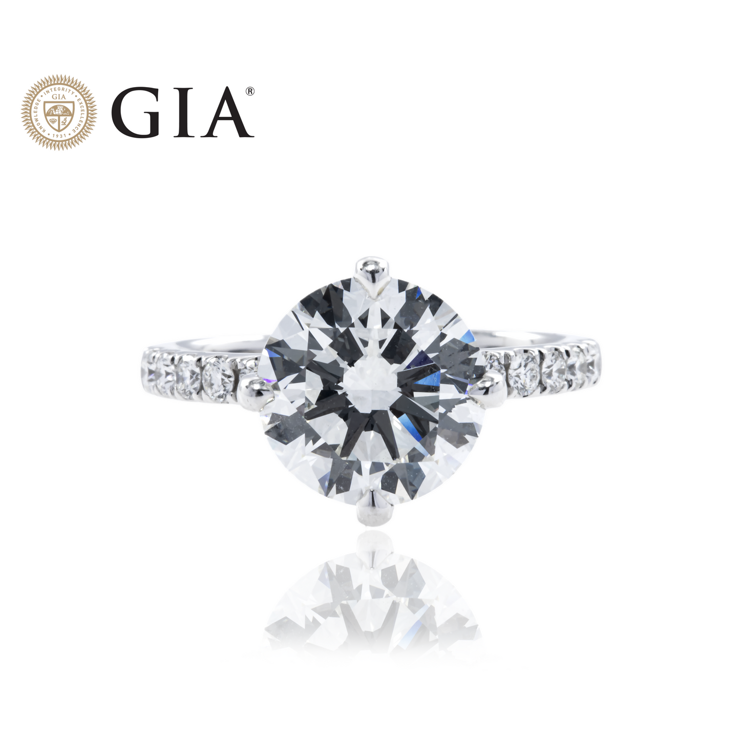 GIA 18K White Gold 4.02ct Round Diamond Engagement Ring 4.64ctw