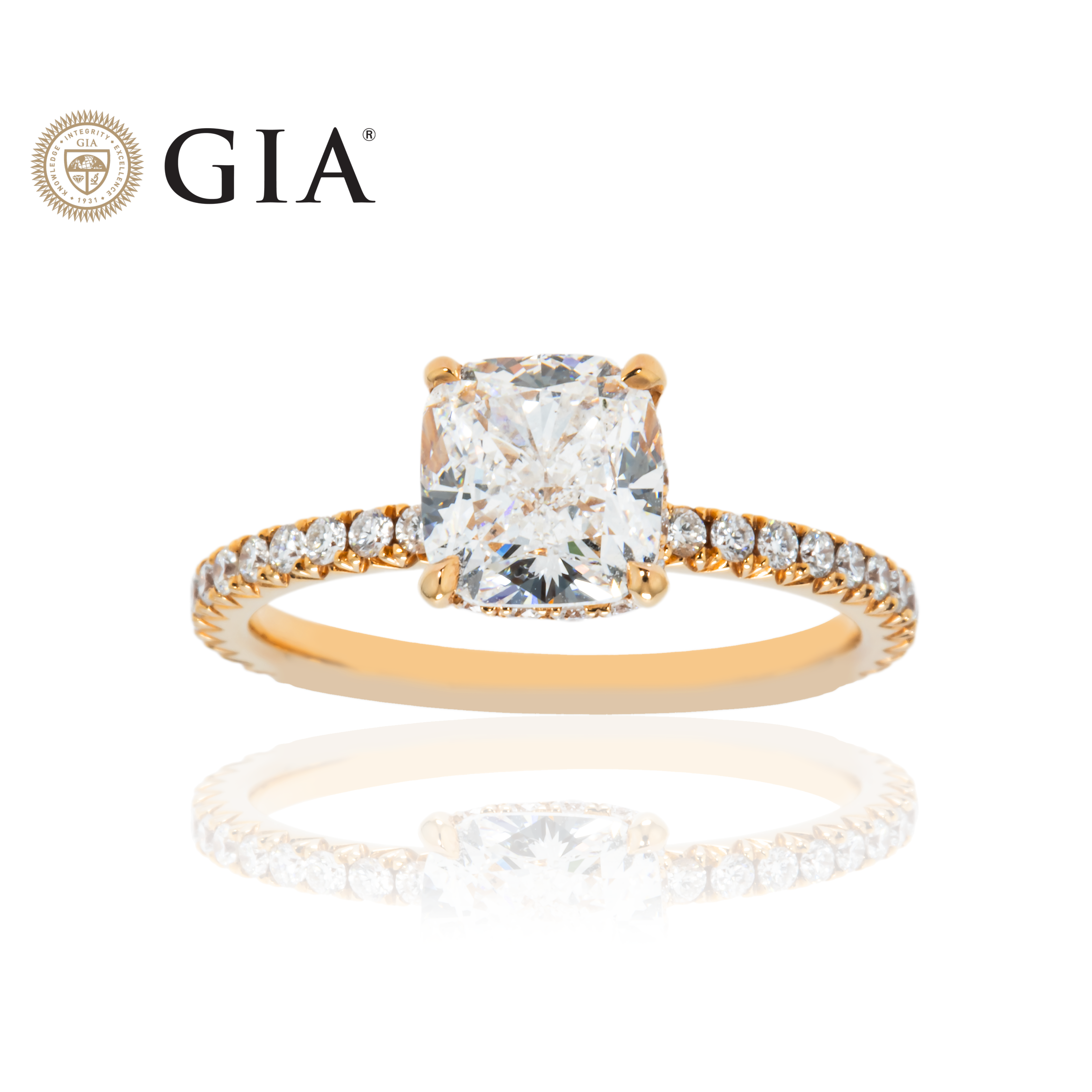 Gia 18K Rose Gold 2.0Ct Cushion Cut Diamond Engagement Ring 2.50Ctw Bridal