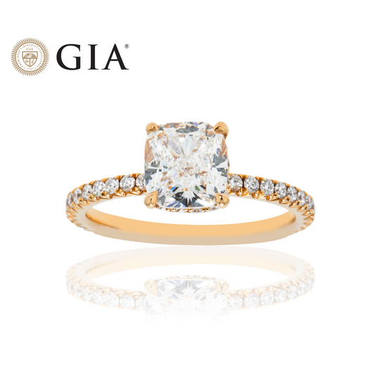 GIA 18K Rose Gold 2.0ct Cushion Cut Diamond Engagement Ring 2.50ctw