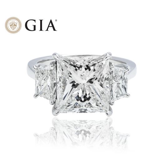 GIA Platinum 5.07ct Princess Cut Triple Diamond Engagement Ring 6.40ctw