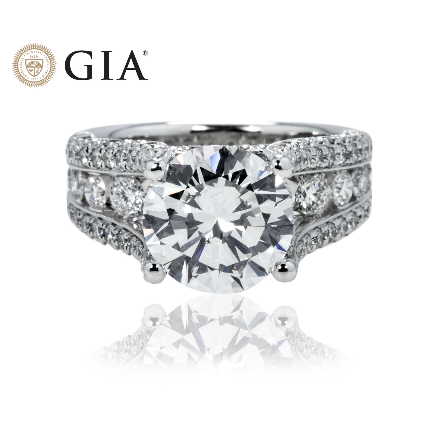 GIA 18K White Gold 3.51ct Round Diamond Engagement Ring 5.91ctw