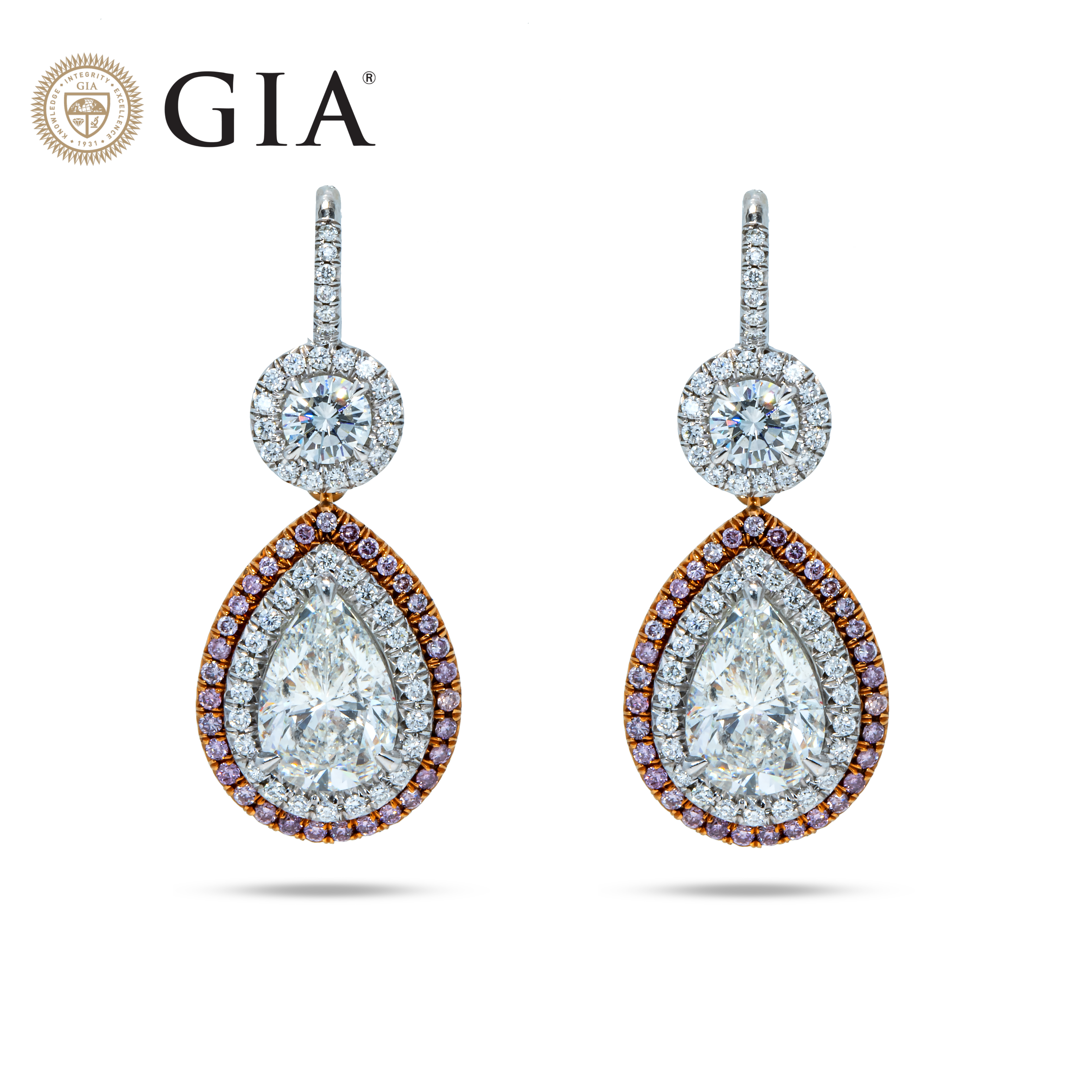 Gia Platinum Pear Cut Diamond Drop Earrings 4.59Ctw