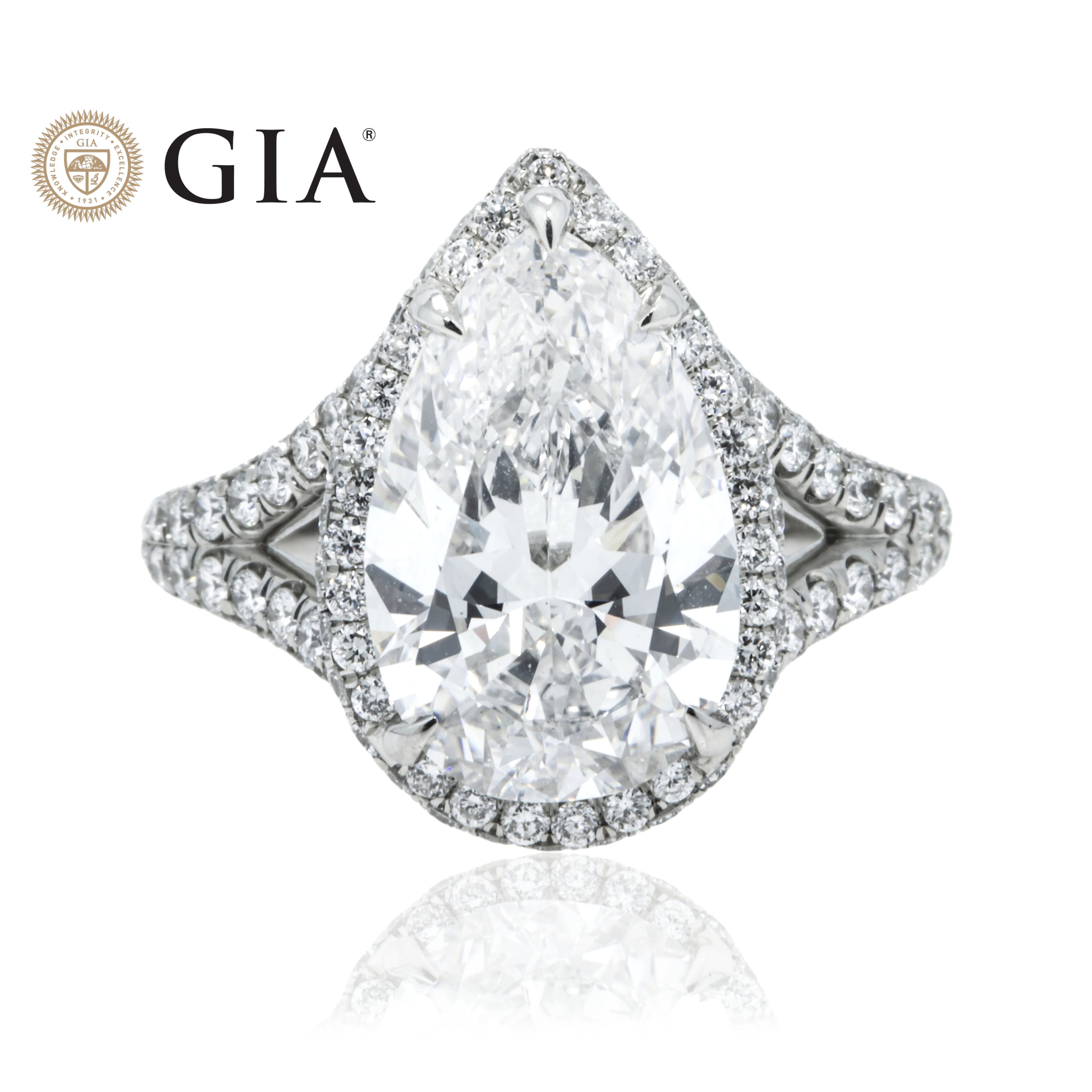 Gia Platinum 5.09Ct Internally Flawless Pear Cut Diamond Engagement Ring 6.89Ctw Bridal