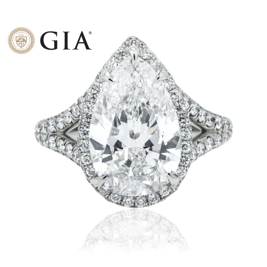 GIA Platinum 5.09ct Internally Flawless Pear Cut Diamond Engagement Ring 6.89ctw